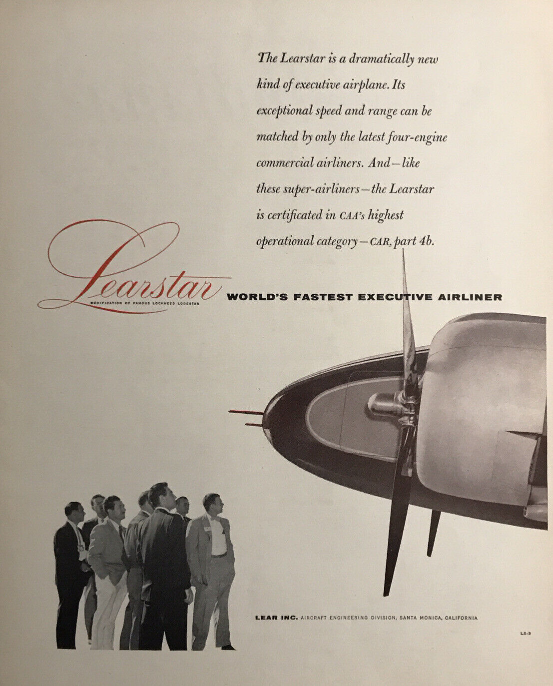 Vintage 1955 LEARSTAR Lockheed Aircraft Lg Print Ad/Poster 10”x12-1/2”