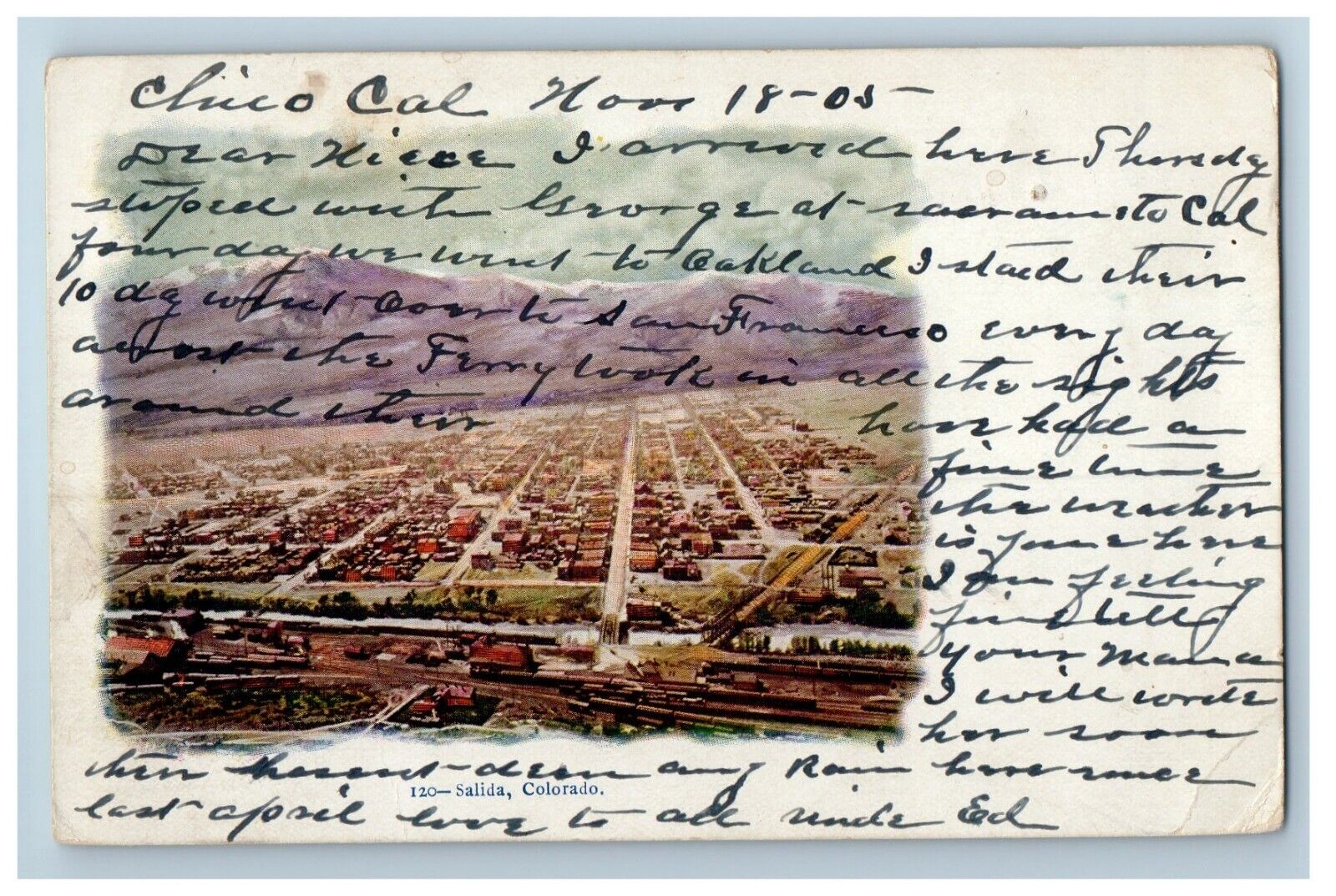 1905 Bird\'s Eye View Of Salida Colorado CO Hector NY Posted Antique Postcard