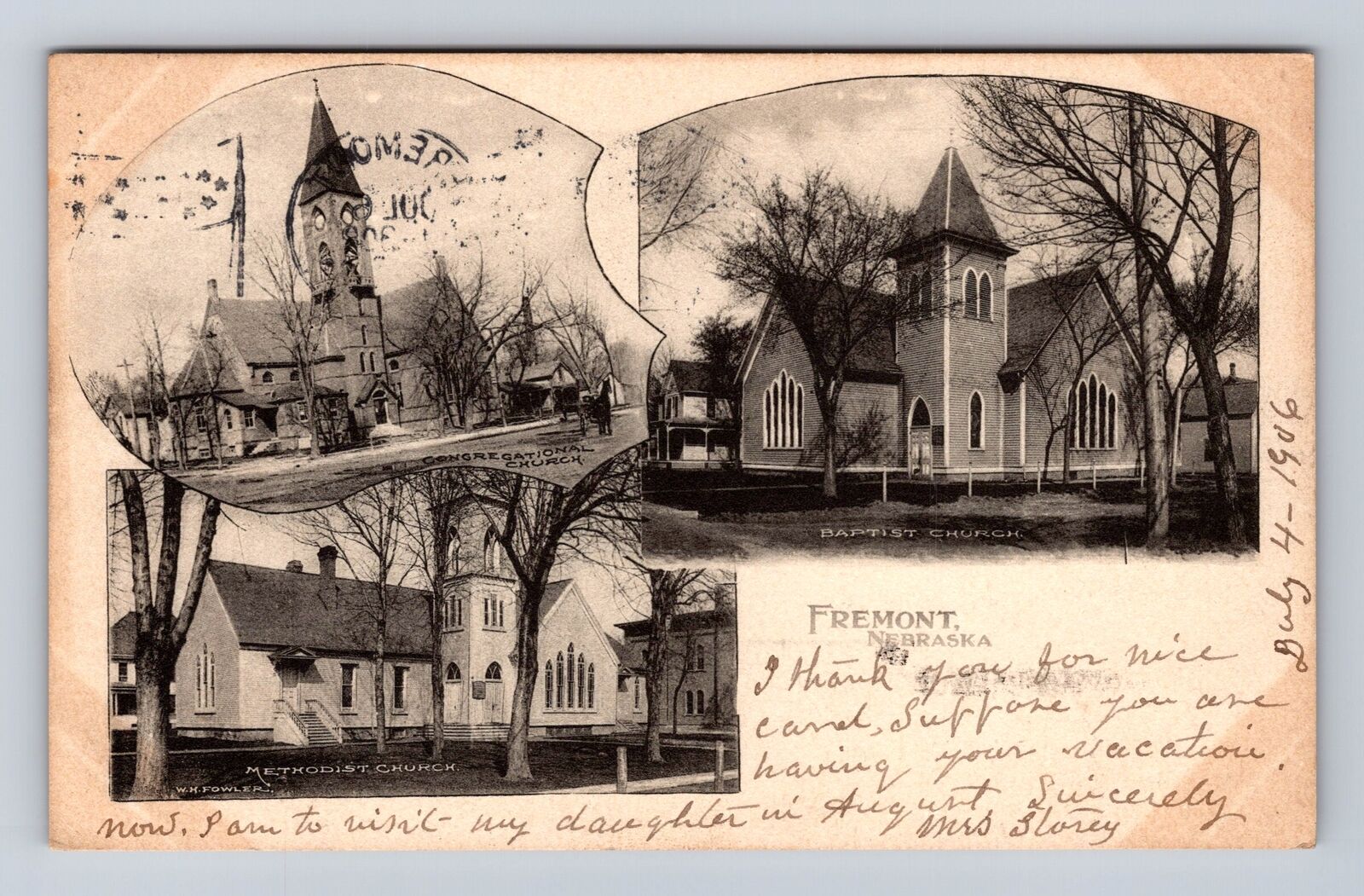 Fremont NE-Nebraska, Methodist Church, Baptist Church, Vintage c1906 Postcard