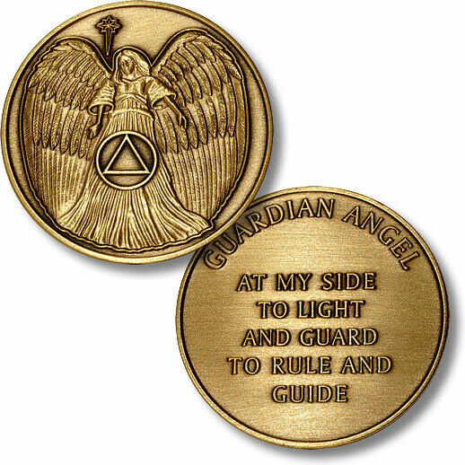 SOBRIETY  AA RECOVERY 12 STEPS AT MY SIDE TO LIGHT  ANGEL BRONZE CHALLENGE COIN