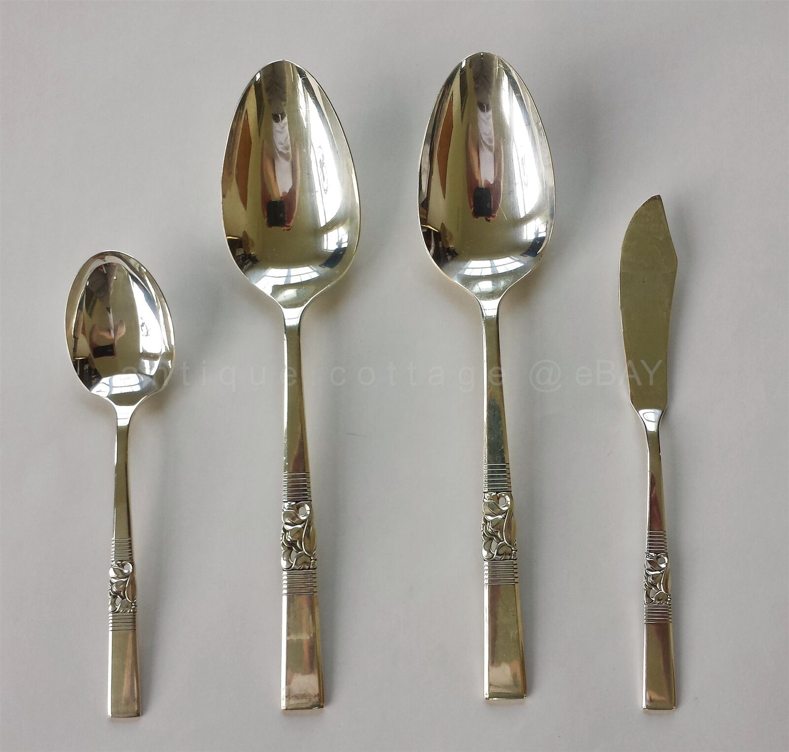 1948 antique COMMUNITY MORNING STAR silverplate flatware 4pc SERVING SPOON KNIFE