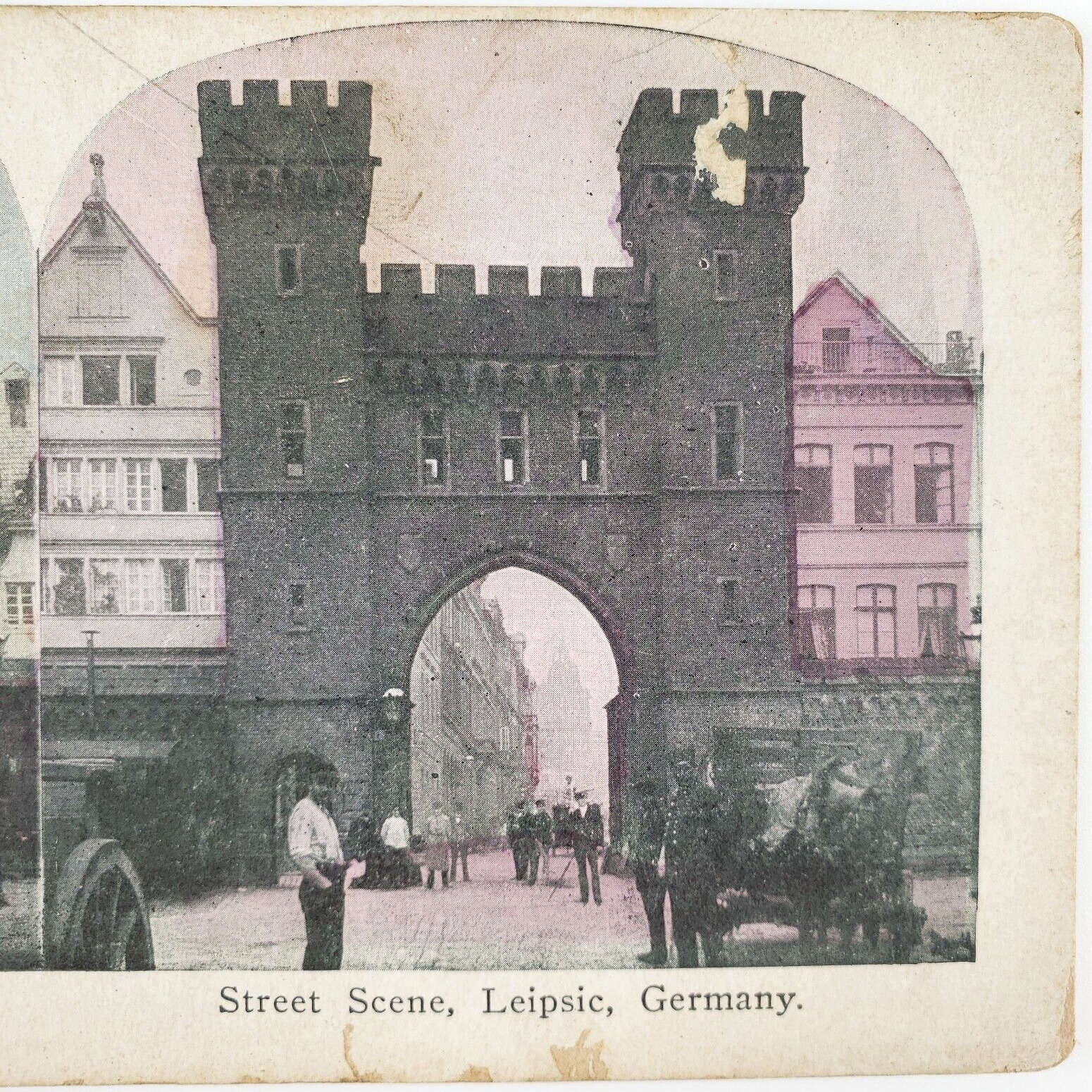 Leipzig German Street Gate Stereoview c1905 Germany Police Officer Cop Card G568