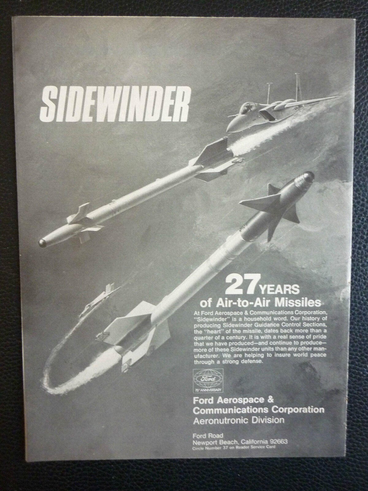 9/1978 PUB FORD AEROSPACE MISSILE SIDEWINDER GUIDANCE CONTROL F-15 ORIGINAL AD