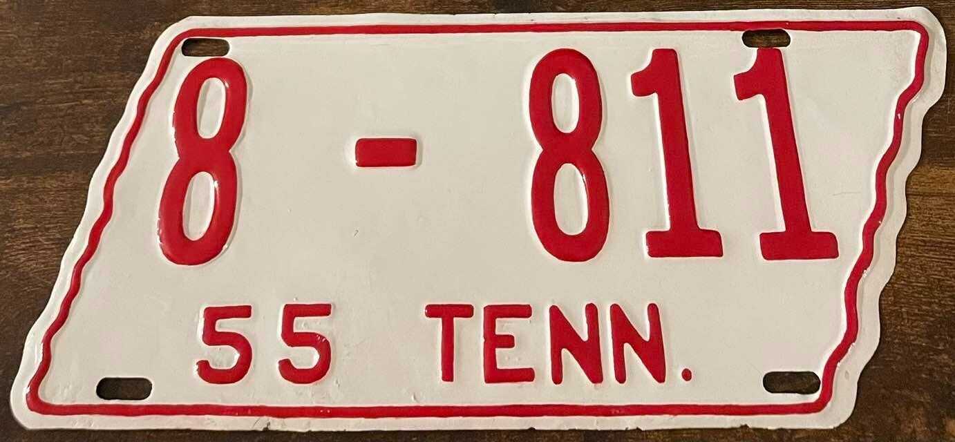 1955 Tennessee State Shaped License Plate 8-811 Rutherford County Murfreesboro