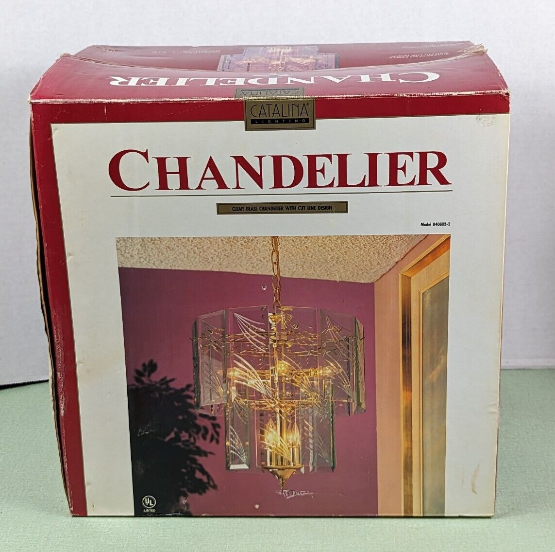 Vtg 1992 Catalina Clear Glass Chandelier w/Cut Line Design Model 840802-2  NOS 