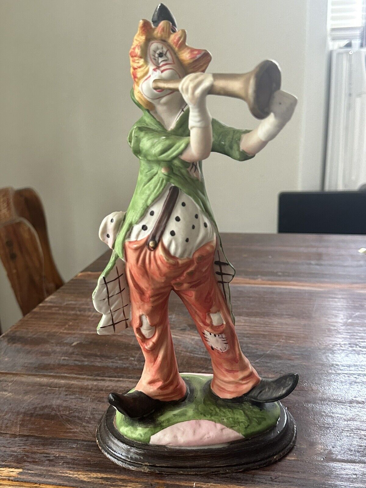 Vintage Hobo Clown Playing Horn by Pucci Italy Statuette Figurine Hand Painted.