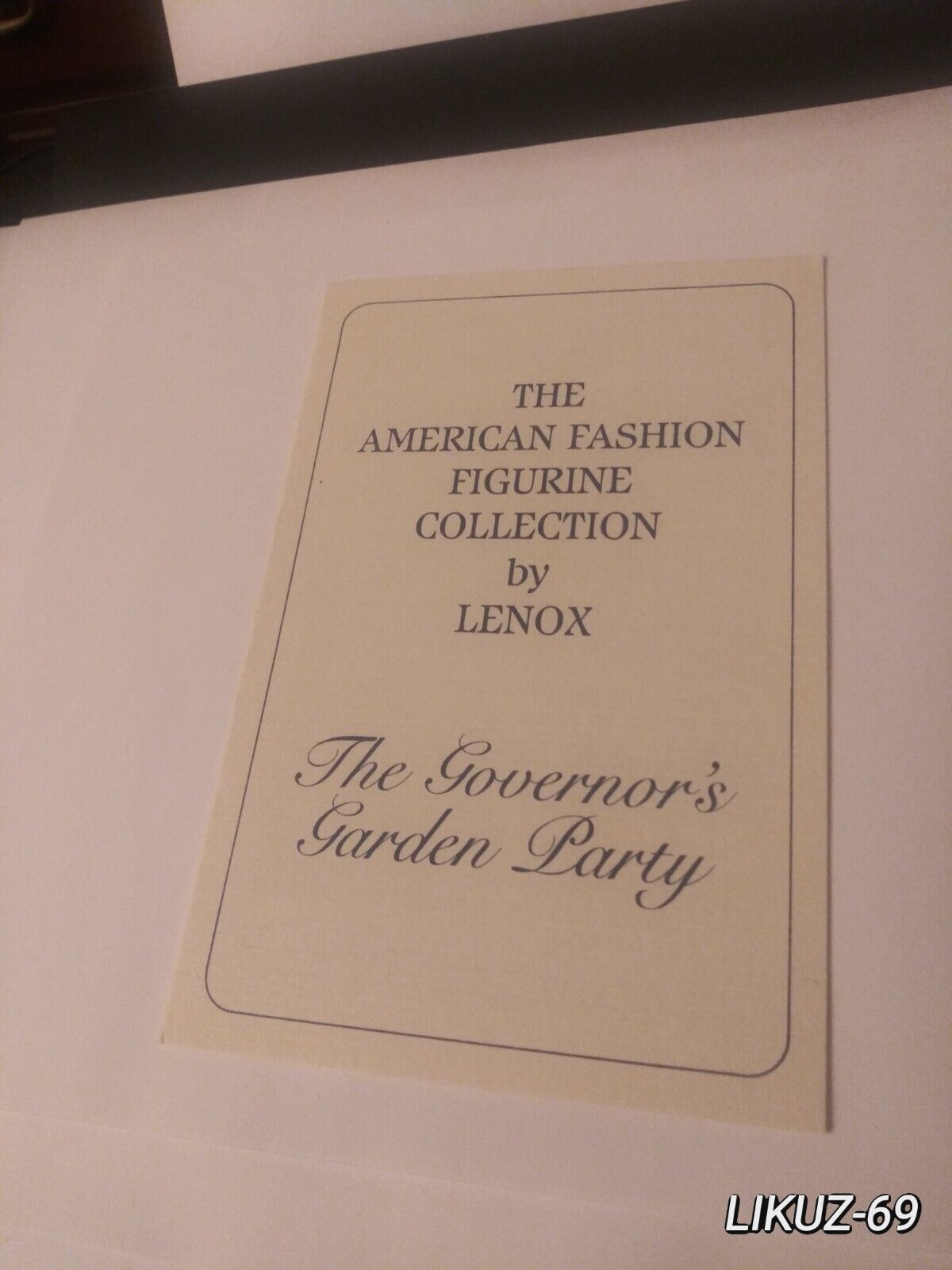 COA for LENOX The Governor\'s Garden Party - American Fashion Figurine Collection