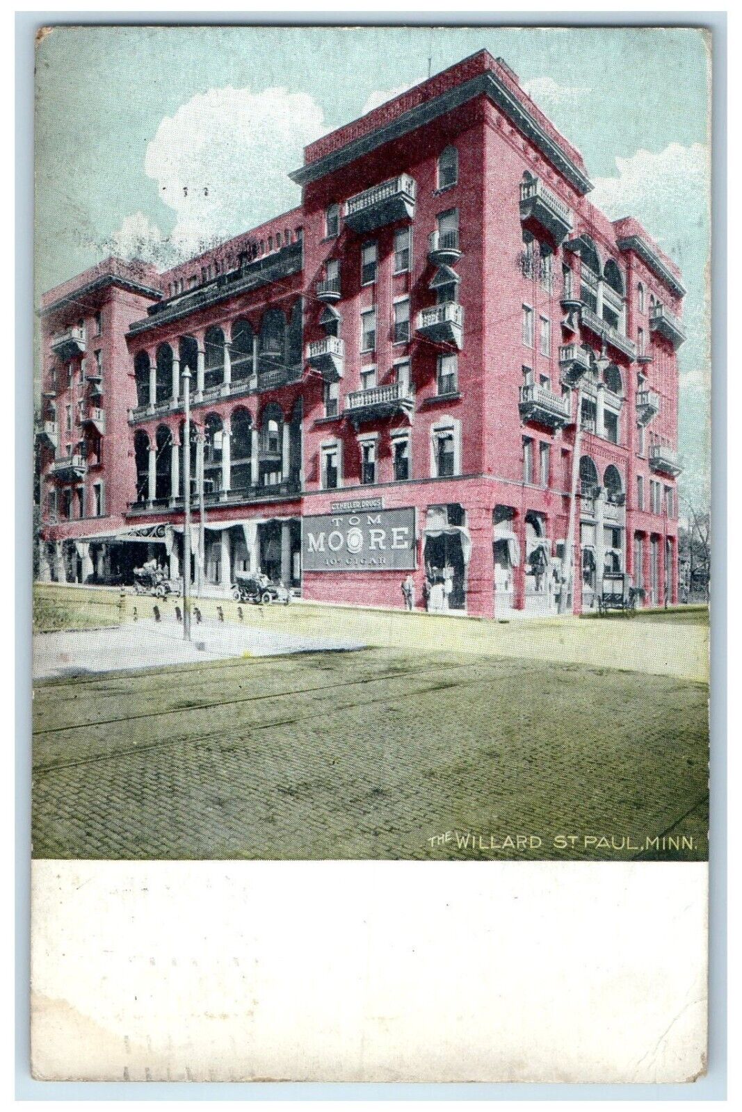 1913 The Willard Tom Moore Cigar Building Cars St. Paul Minnesota MN Postcard