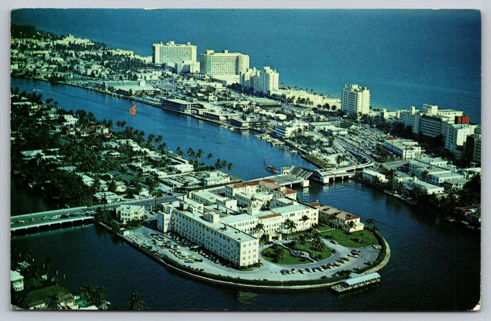 Postcard Hotel Row Miami Beach Florida FL Aerial View