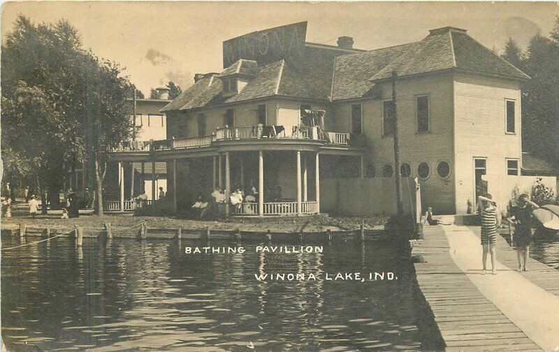 Indiana Winona Lake Bathing Pavilion Inbody C-1910 RPPC Photo Postcard 22-6352