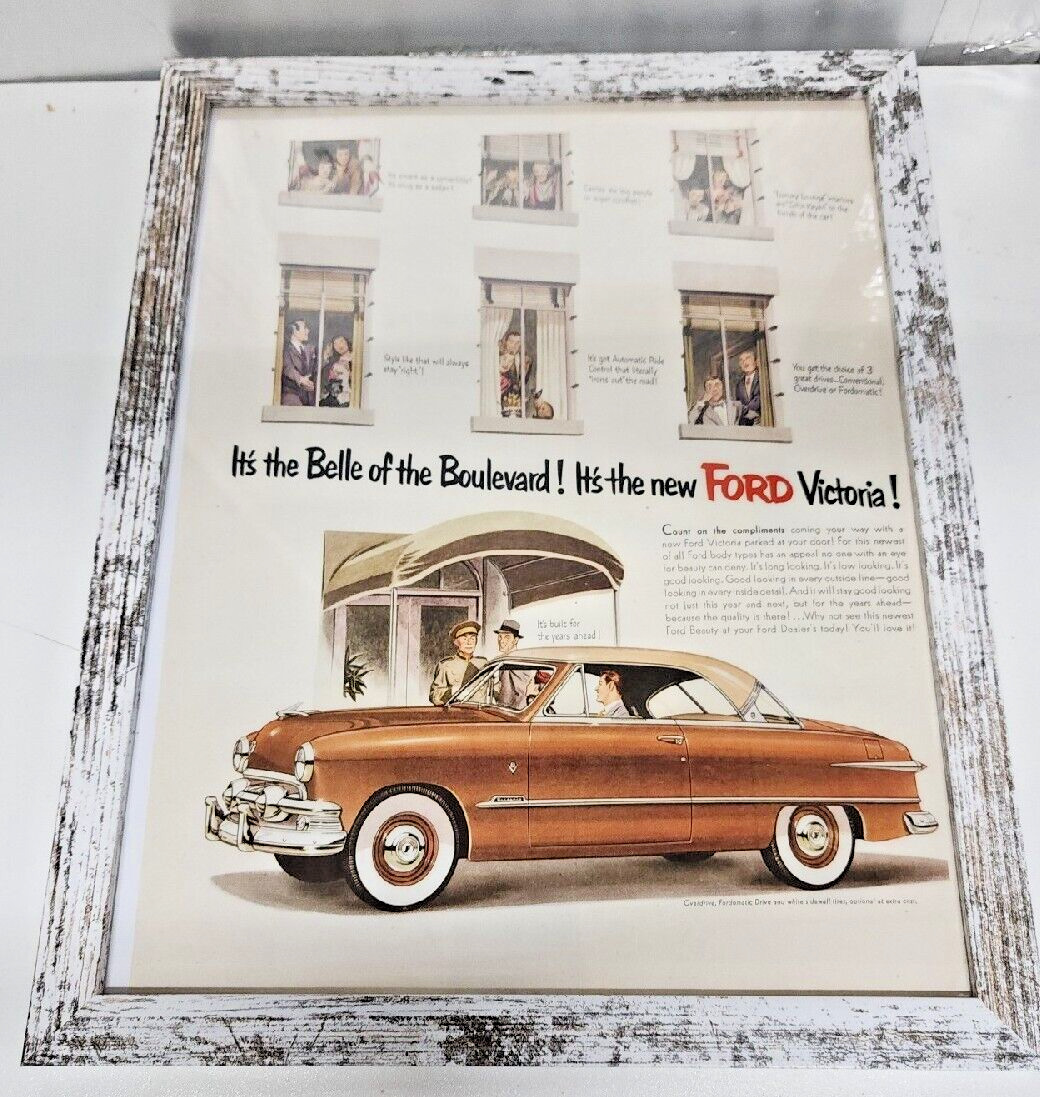 1951 Vintage Framed Ford Victoria Automobile Advertising Art Life Magazine Ad
