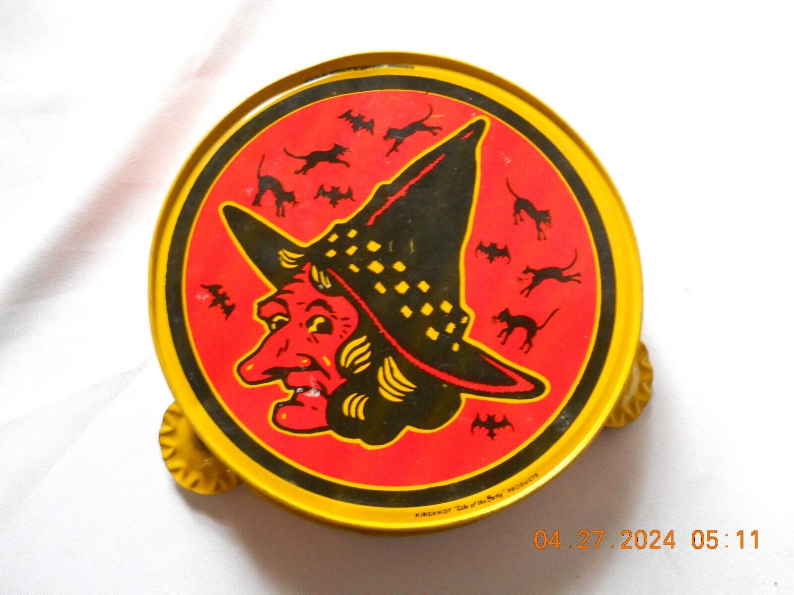 Kirchhof Halloween Noisemaker Witch, Bats & Black Cats Tambourine Vintage USA