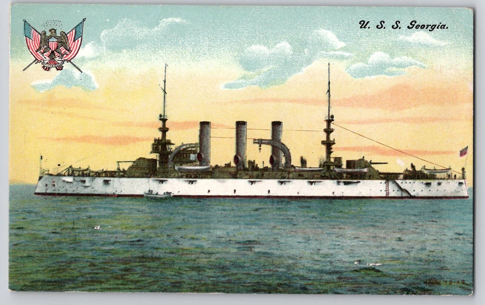 Pre WWI US Battleship USS Georgia White Fleet 1907-1909 Postcard