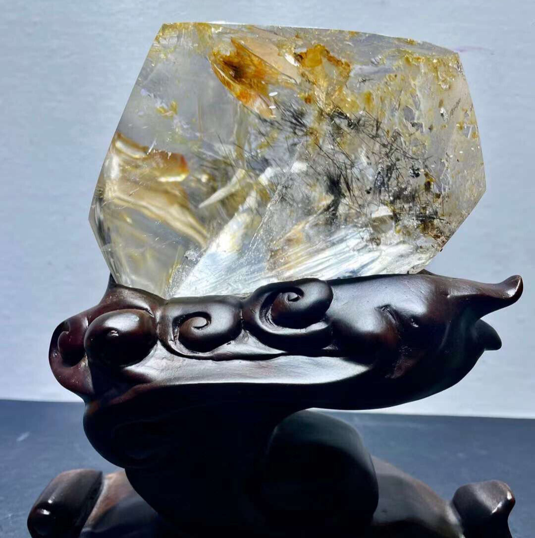 3.52lb Top Black hair crystal raw stone Quartz Mineral Specimen Reiki Decor +S