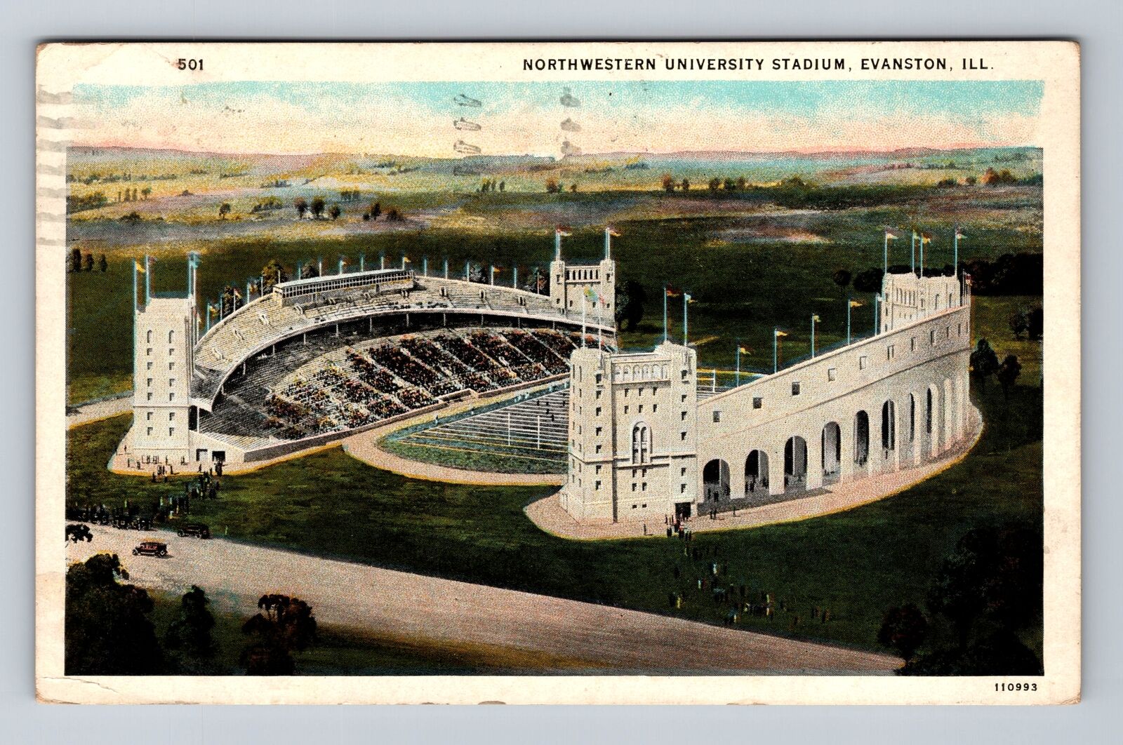 Evanston IL-Illinois, Northwester University Stadium, Antique Vintage Postcard