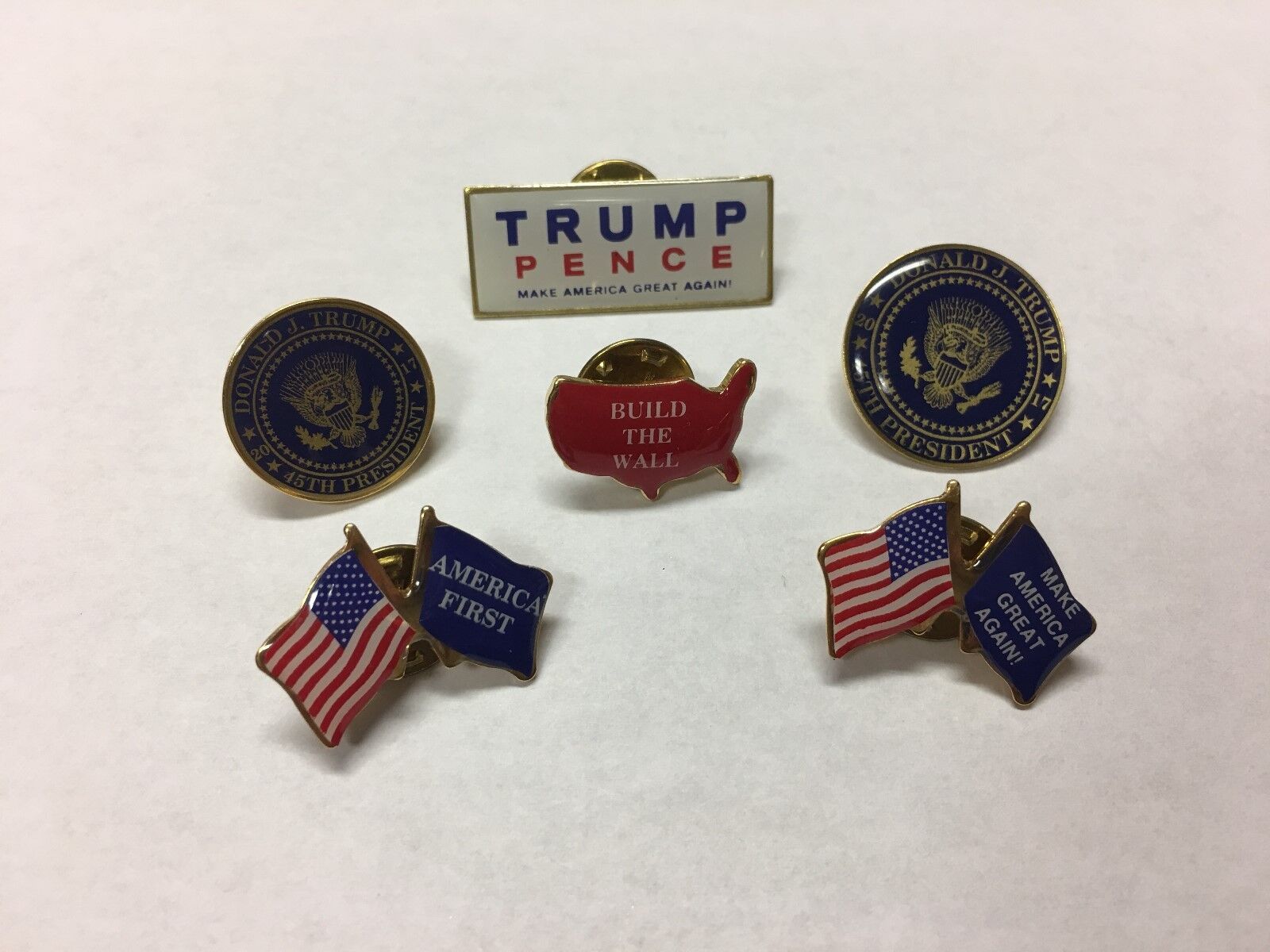 Donald Trump Lapel Pin Lot of 6, Build the Wall, Presidential seal USA Flag #3