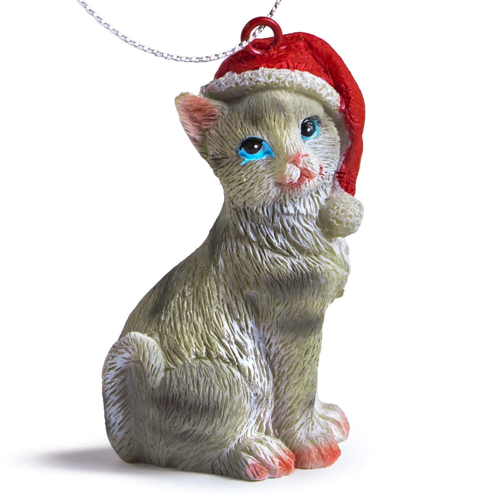 Cat Figurine Christmas Ornaments (Gray Tabby)