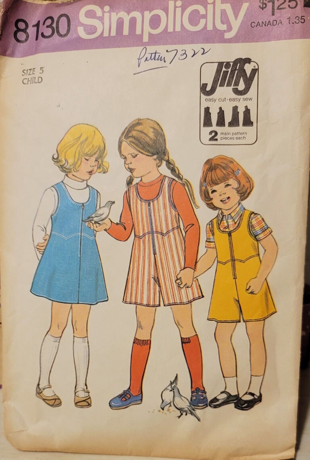 VTG 1977 Simplicity 8130 Childs Jiffy Jumper Pattern Size 5