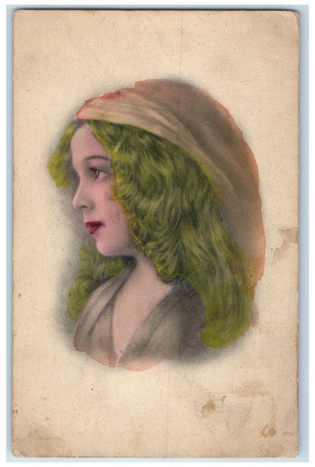 1912 Pretty Woman Handpainted Bonnet Johnstown Pennsylvania PA Posted Postcard