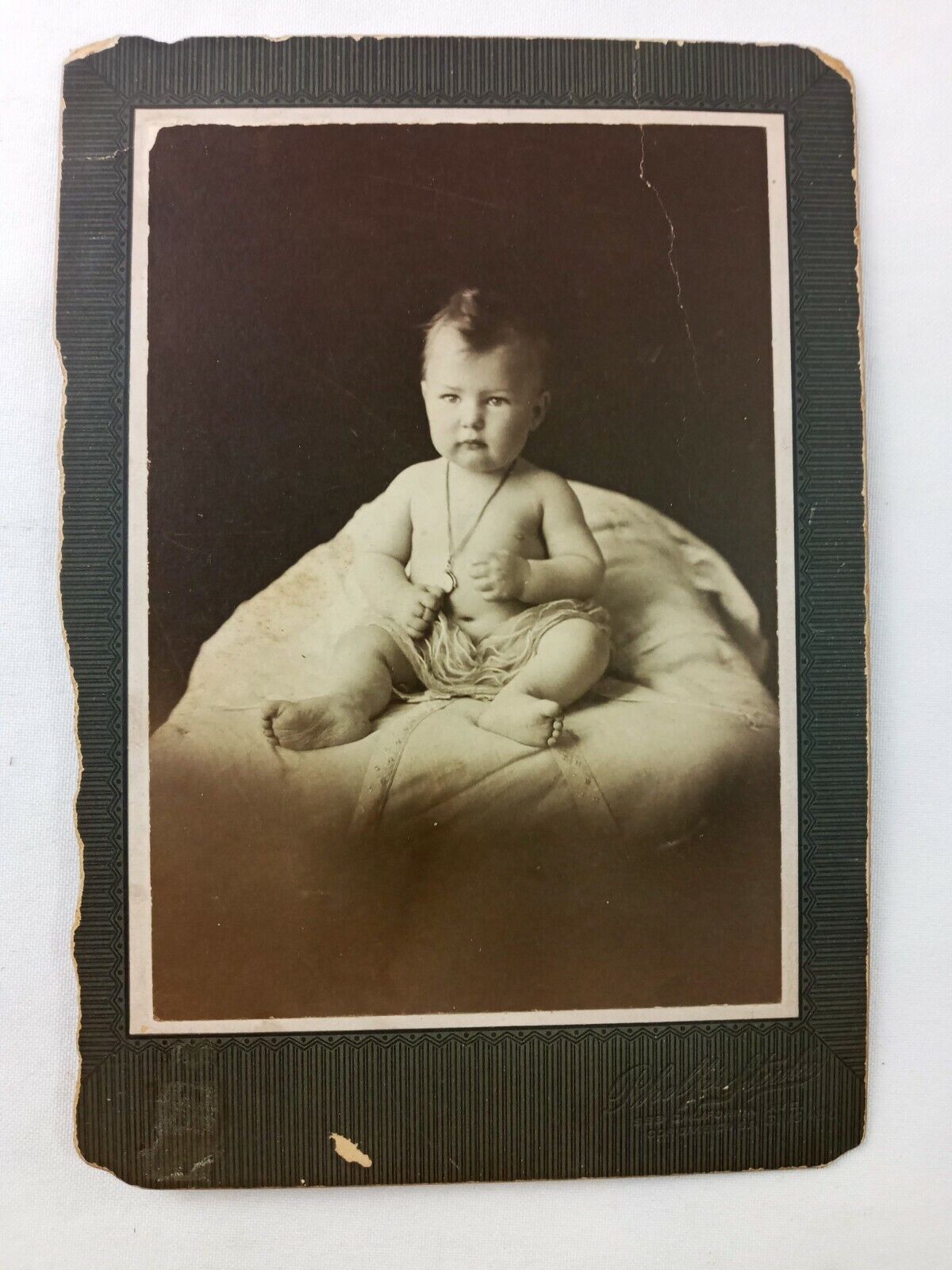 c.1900s Cabinet Card Baby Boy Photo Portrait Size:7\