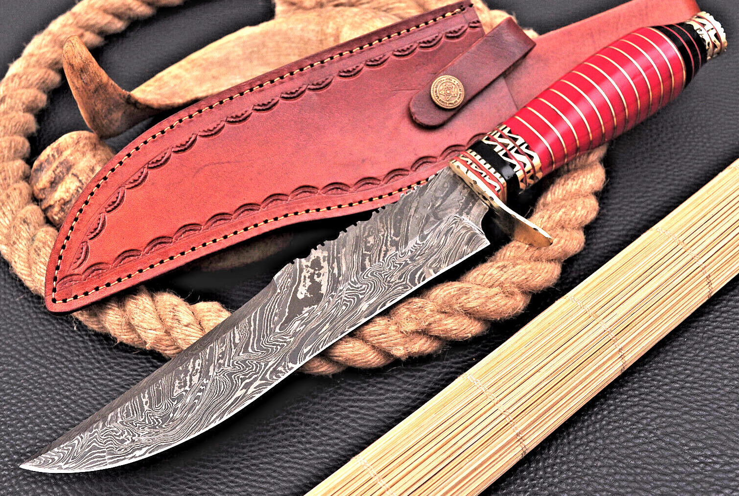 Custom Made Damascus Bowie Knife Hunting - Hand Forge Damascus Steel 1744