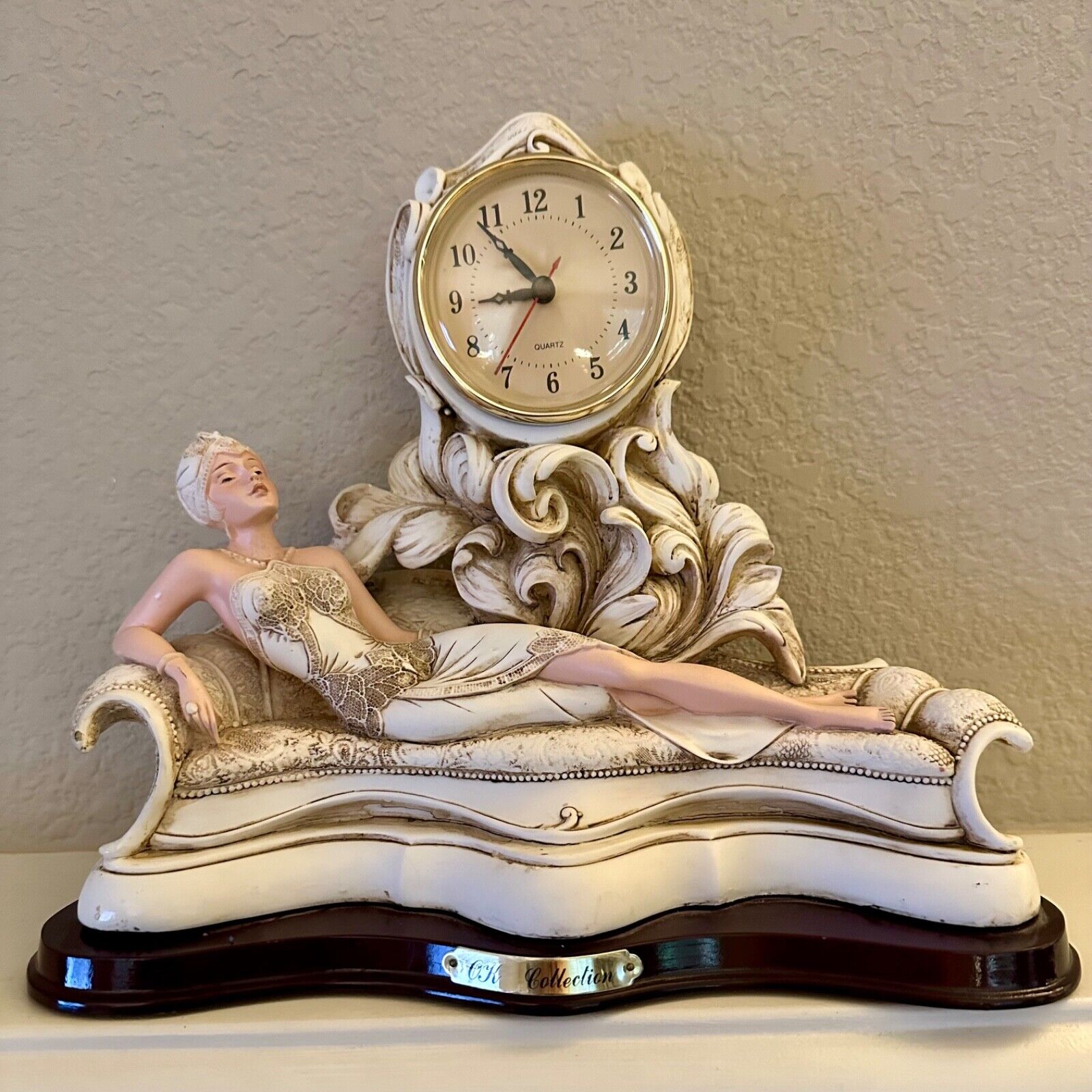 Art Deco, OK Collections, 1920s woman lounging on a sofa, Mid Century clock