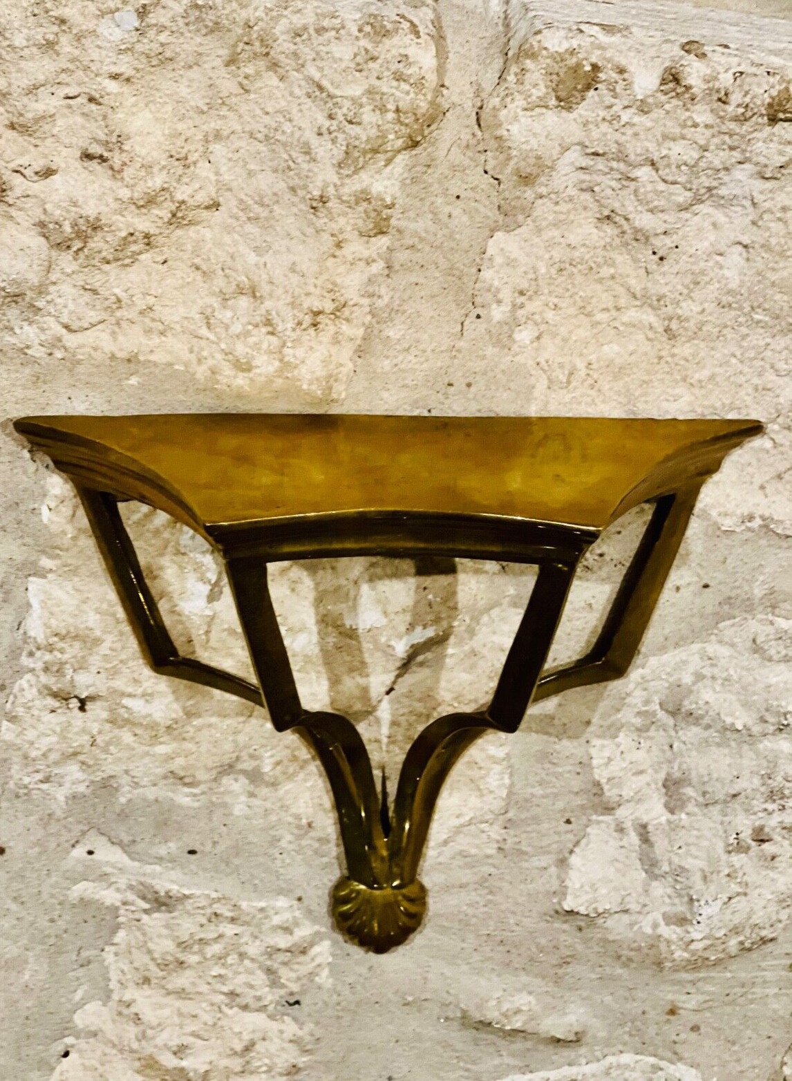 Vintage Brass Shelf Sconce with Shell Detail