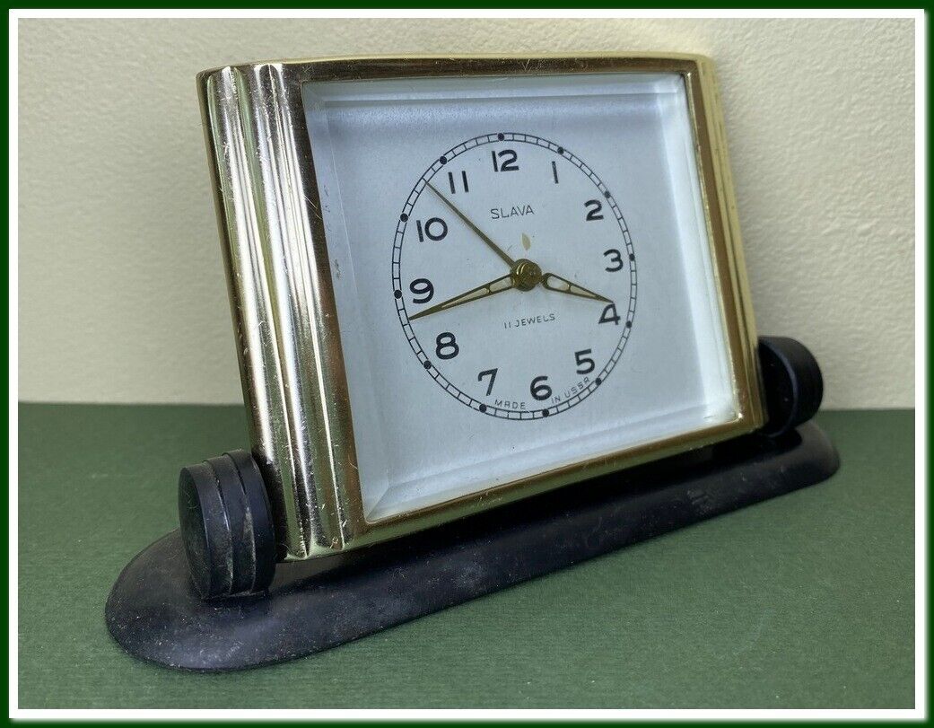 Vintage Mechanical Alarm Clock Slava 11 Jewels Russian USSR Soviet 1966 #16424