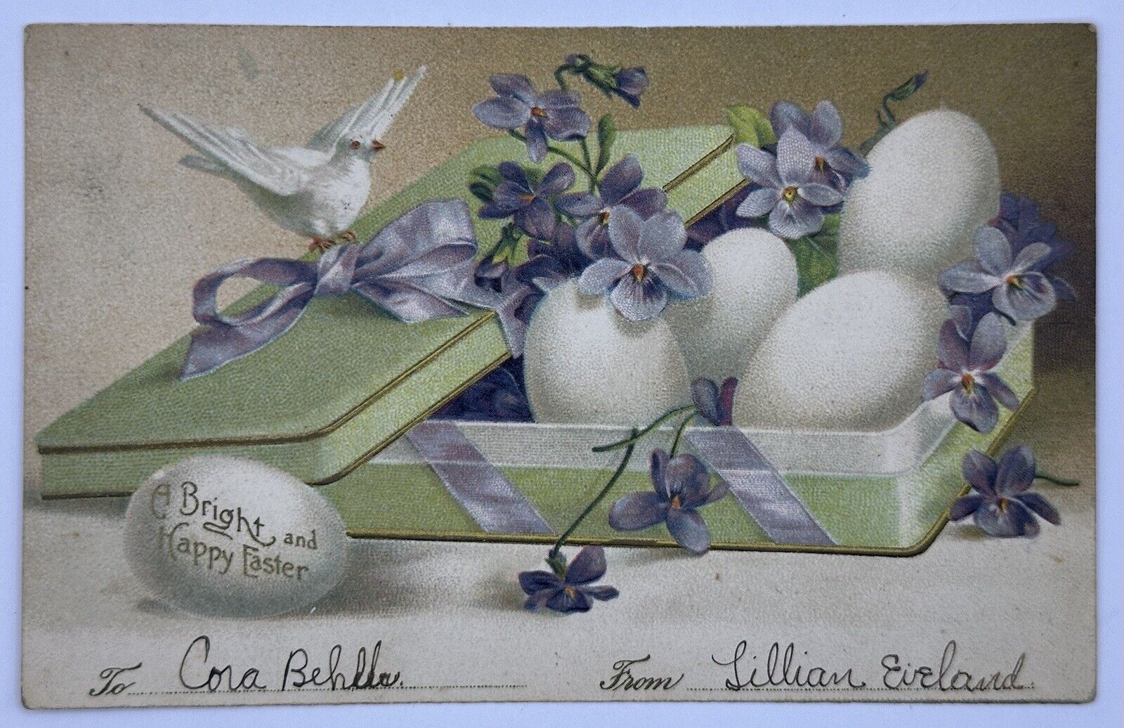 1901-1906 A Bright & Happy Easter Postcard Bird W/ Box Of Eggs & Flowers