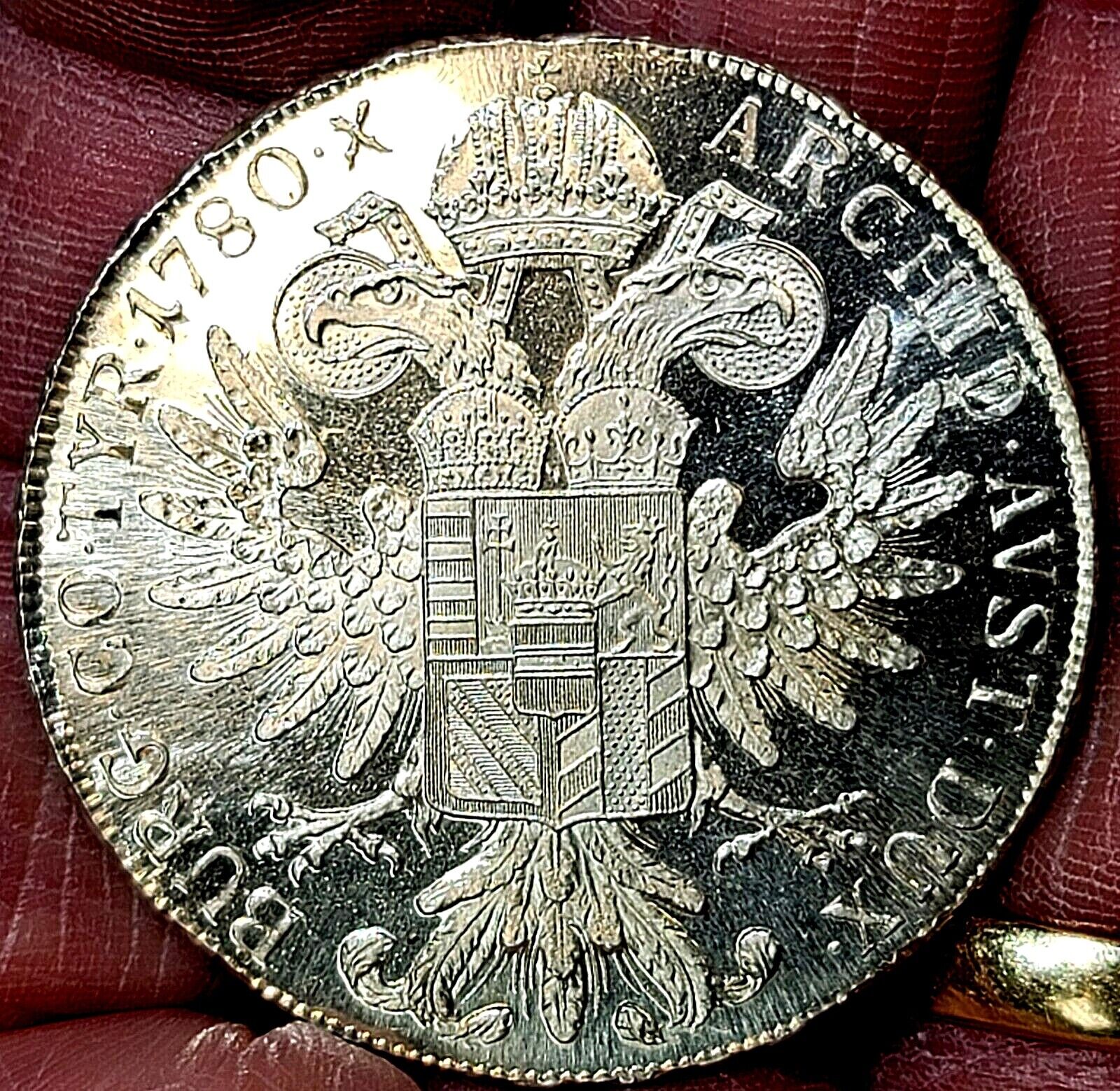 Incredible Proof Like Maria Theresa 2 Headed Eagle Silver Coin 1780 Thaler #562