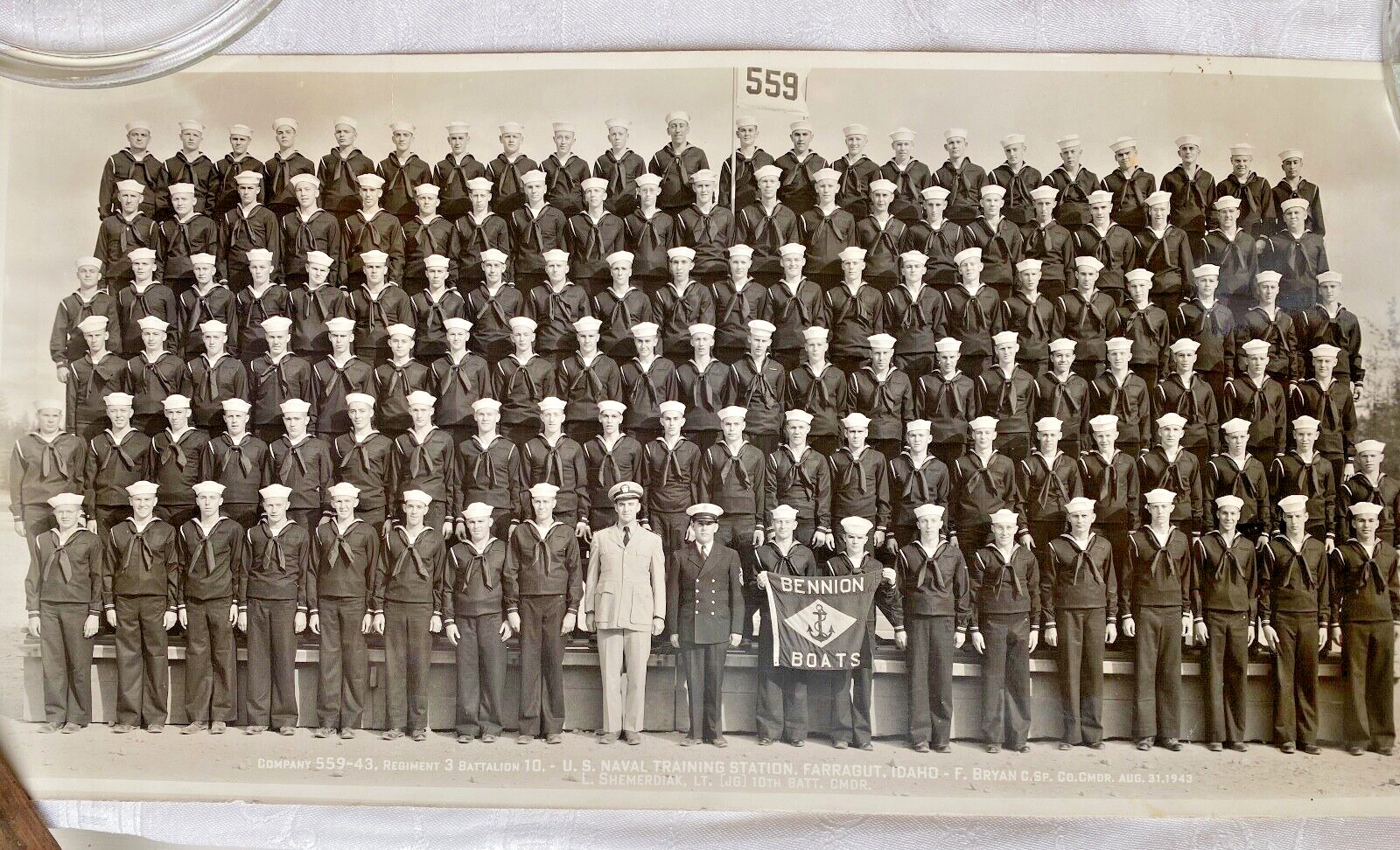 Company 559-43 US Naval Training Station 1943 Group Photo Farragut Bennion Boats