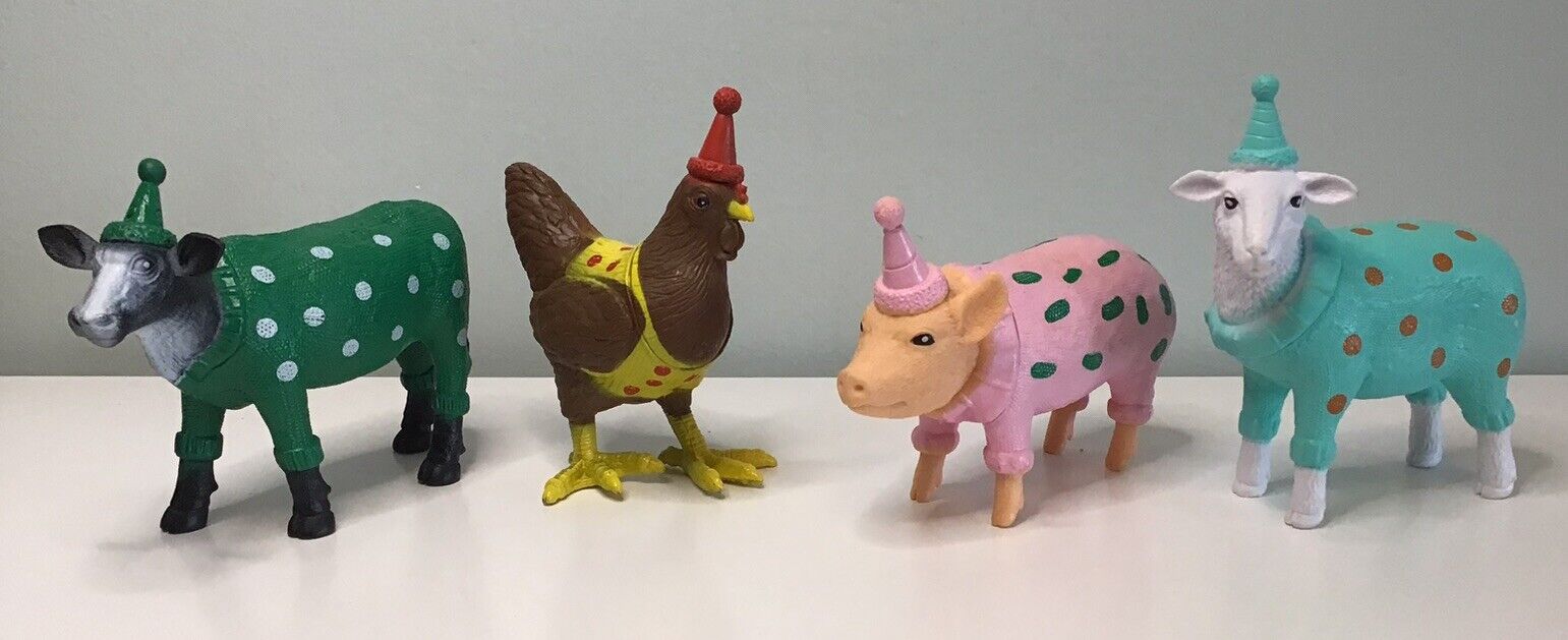 Ankyo Party Animals - Cow, Sheep, Pig, & Chicken - Lot of 4 Farm Figures