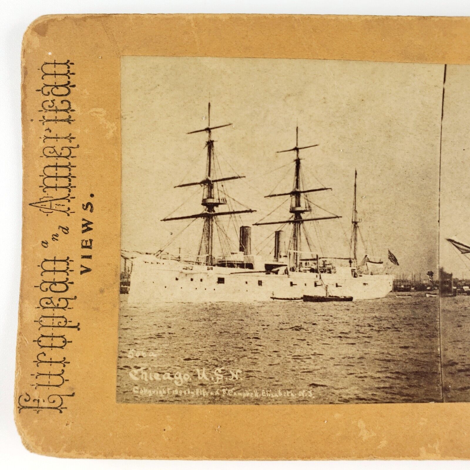 Navy Ship USS Chicago Stereoview c1898 Spanish American War Tall Ship Card A2184