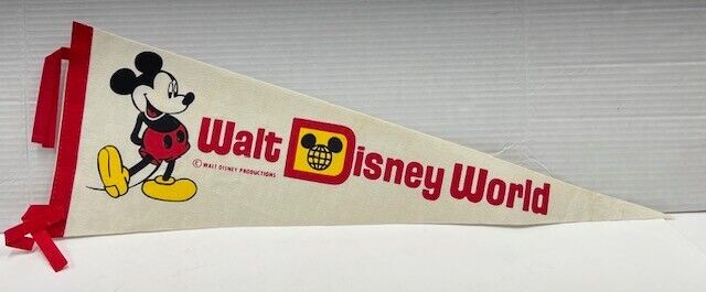 Vintage 70s Walt Disney World Mickey Mouse Pennant Flag - 24 Inches