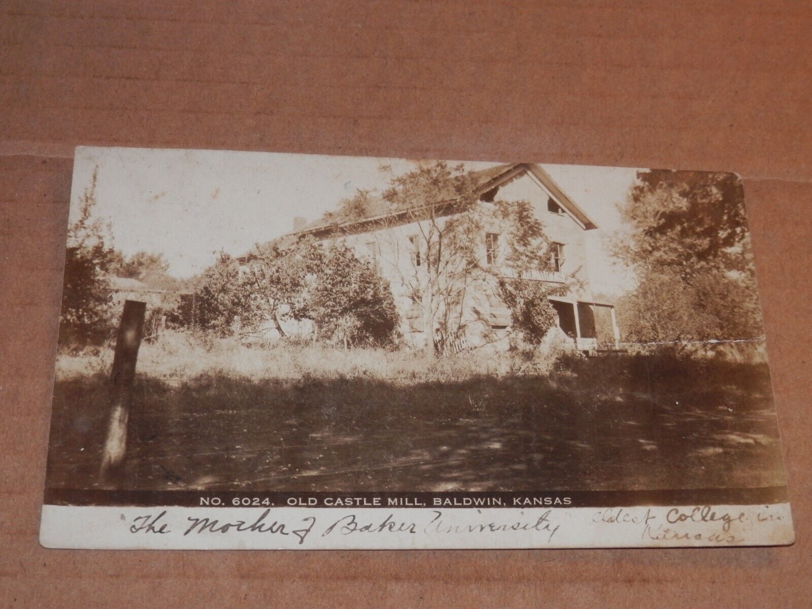 BALDWIN KANSAS - 1909 USED REAL PHOTO POSTCARD - OLD CASTLE MILL - DOUGLAS CO.