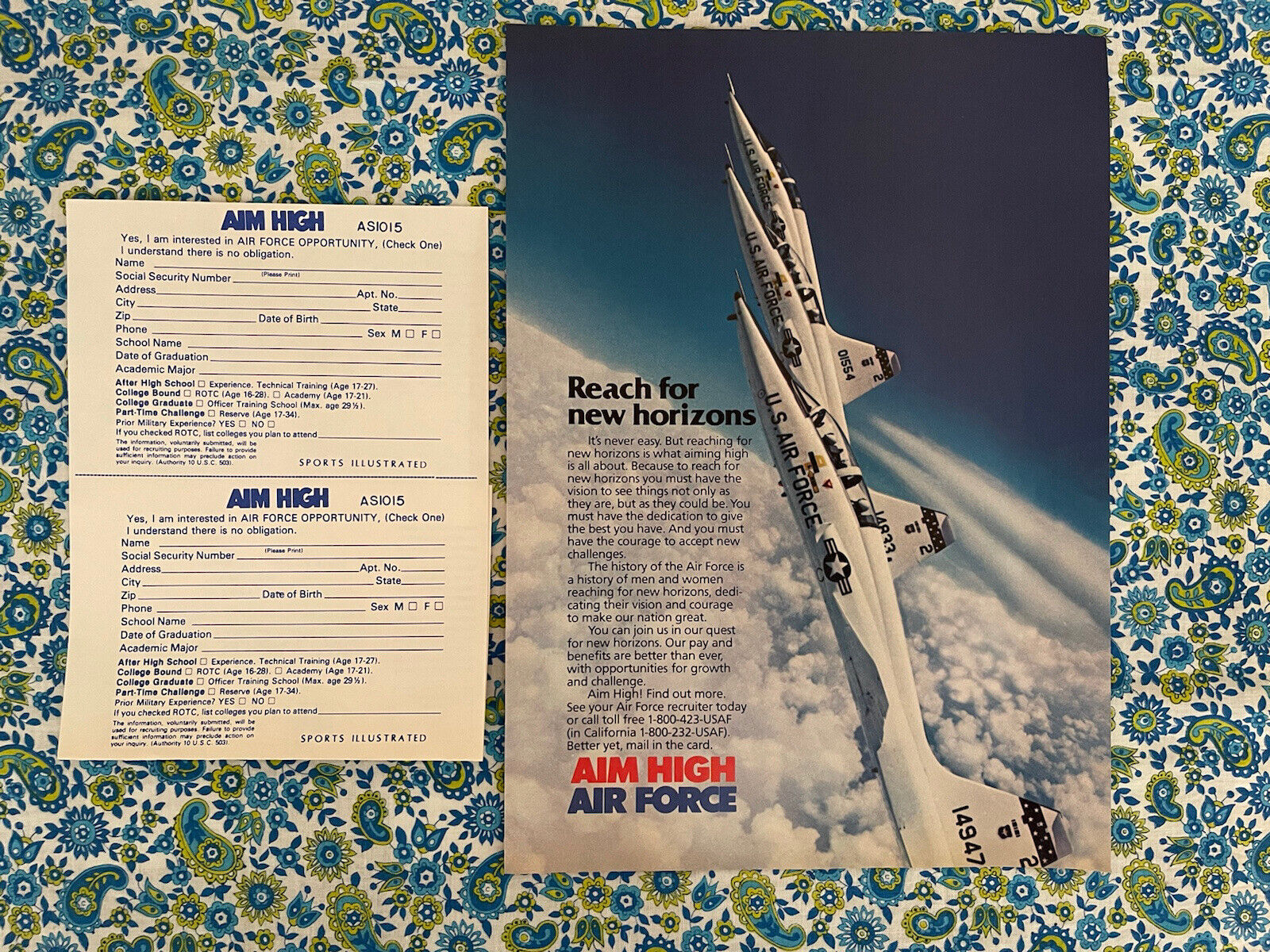 Vintage 1985 Air Force Recruitment Print Ad Aim High W/ Mail In Info Card