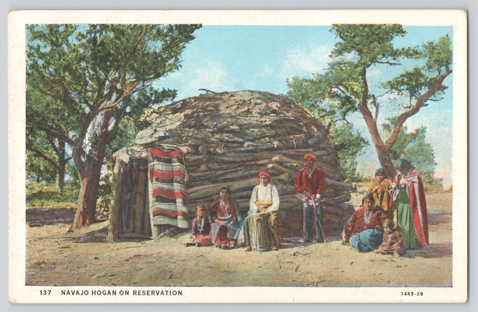 Postcard Native American Indians Navajo Hogan On Reservation Vintage Unposted