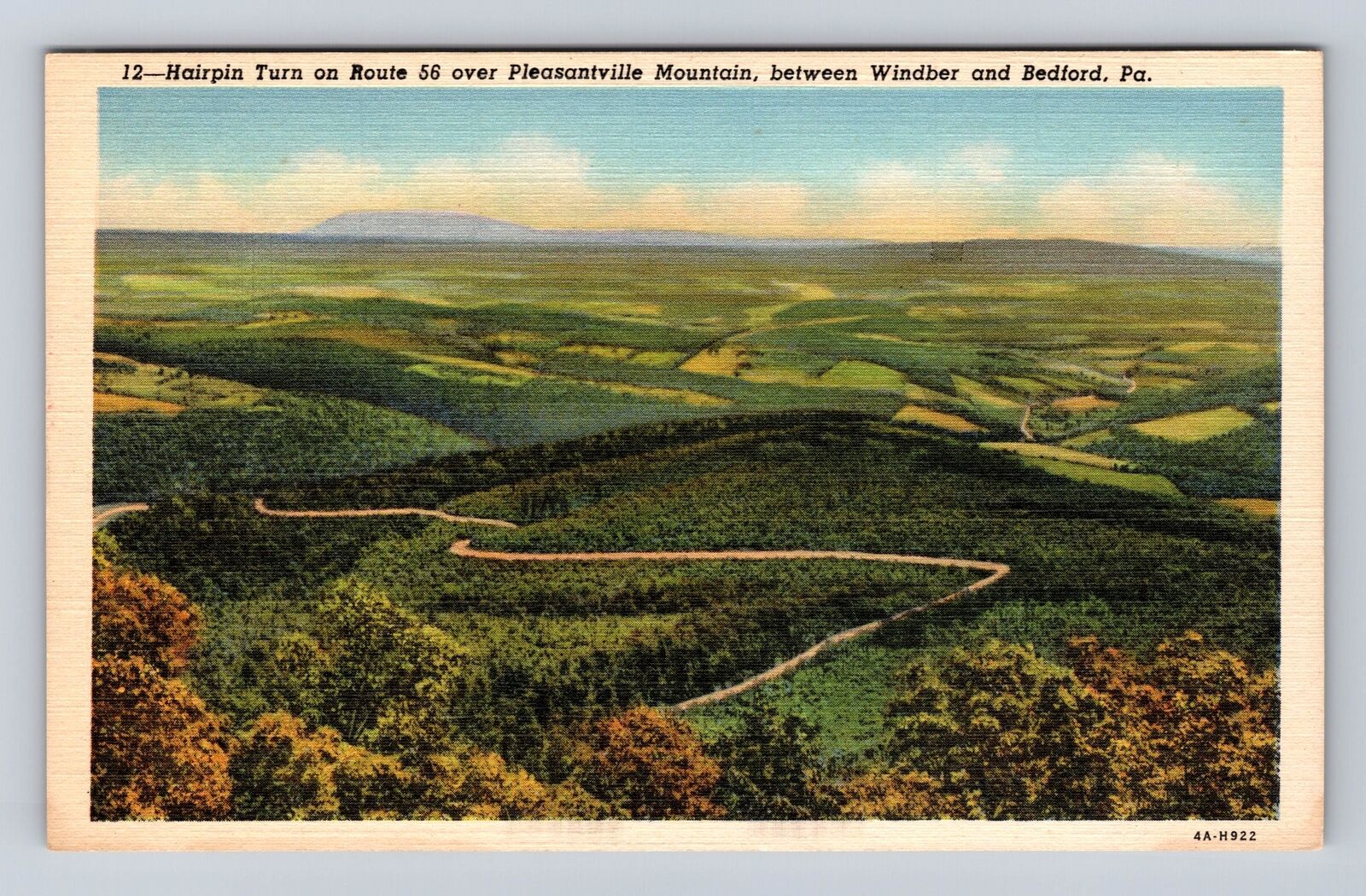 Bedford PA- Pennsylvania, Hairpin Turn On Route 56, Antique, Vintage Postcard
