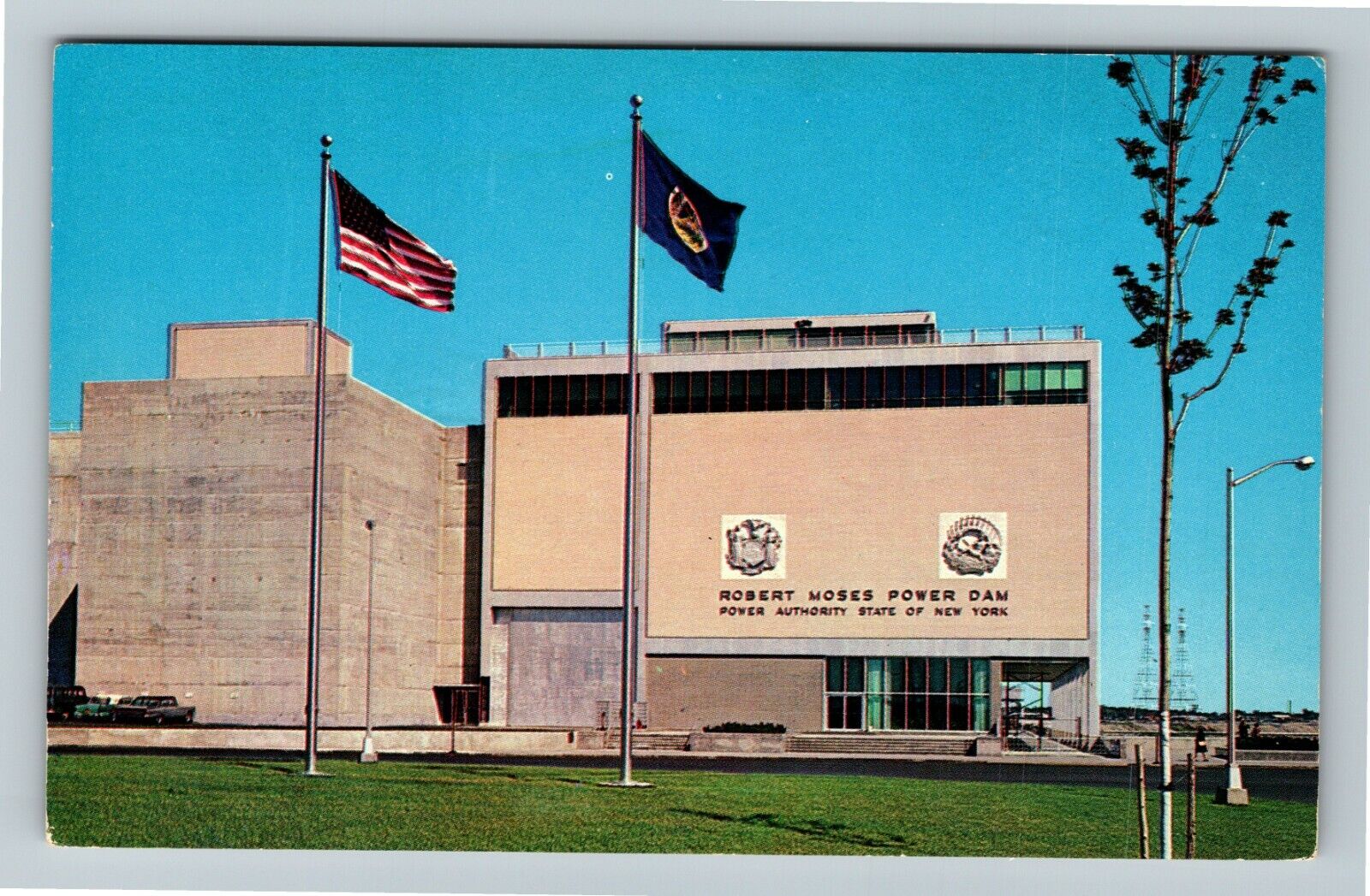 Massena NY-New York, Robert Moses Power Dam, Admin Building, Vintage Postcard