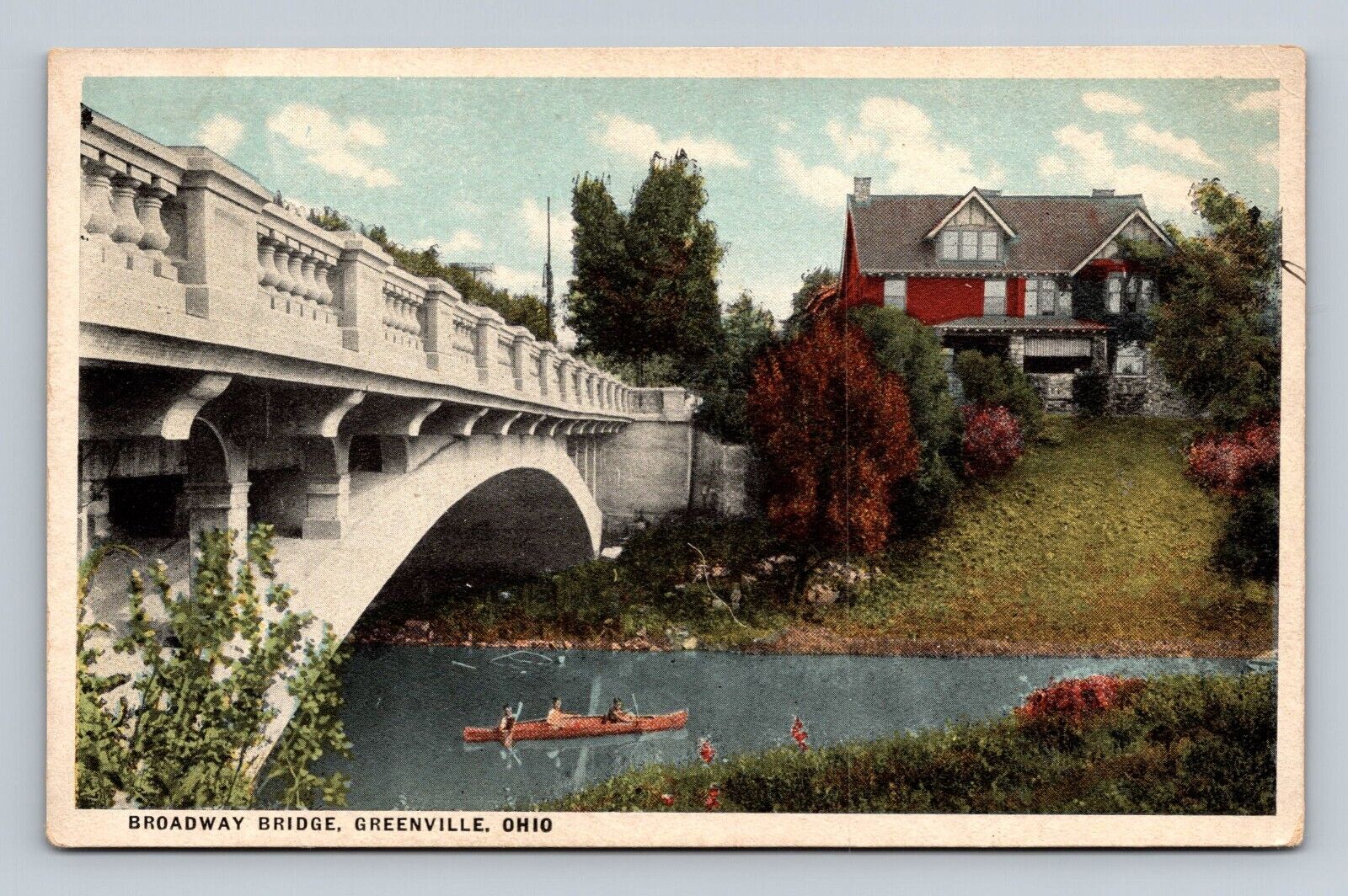 Broadway Bridge Canoe Greenville Ohio Postcard