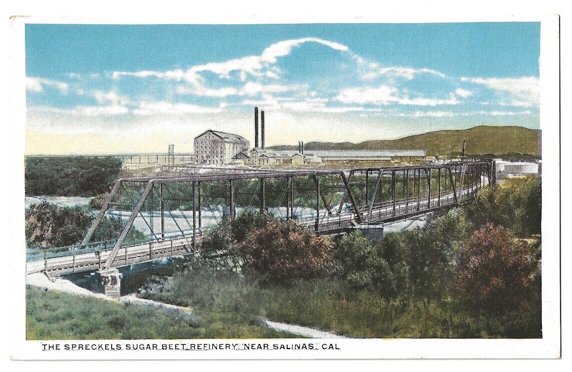 Spreckels Sugar Beet Refinery, factory c1920\'s near Salinas California, bridge
