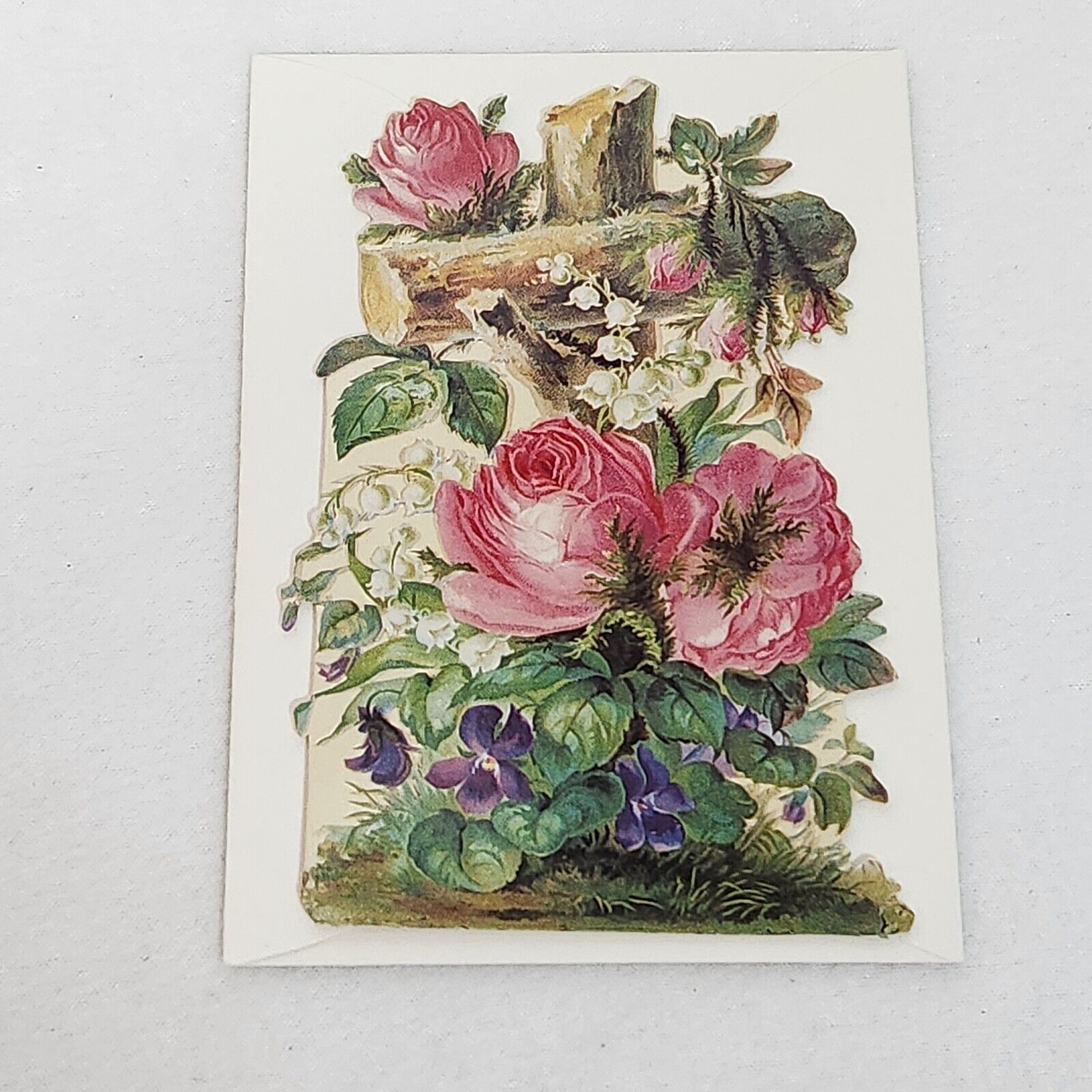 One 1991 Victorian Charms Wooden Cross & Flowers Sympathy Greeting Card+Env. USA