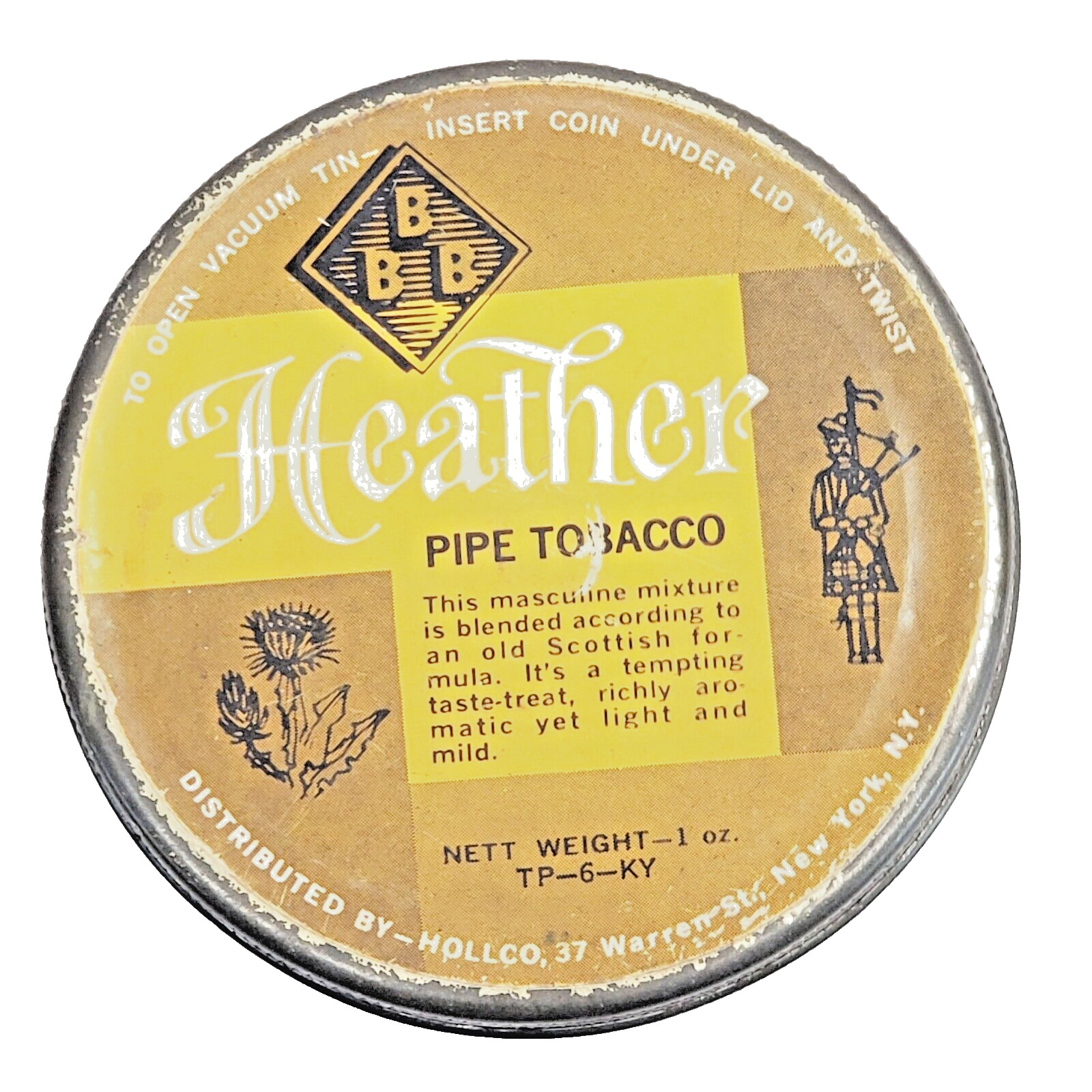 Vintage Heather Pipe Tobacco Tin Scottish Formula Dist Hollco  Made in England
