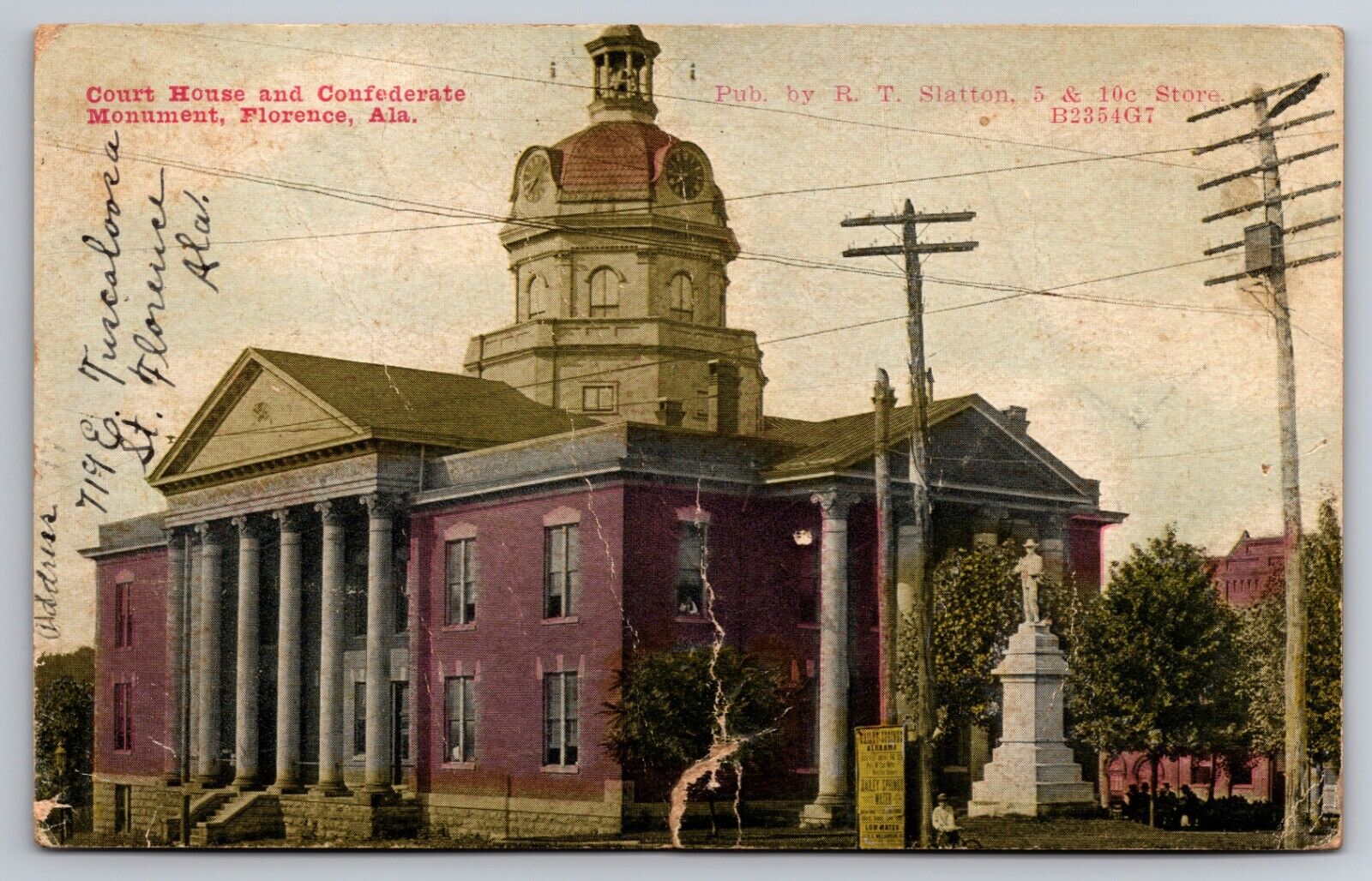 Court House & Confederate Monument Florence Alabama AL 1910 Postcard