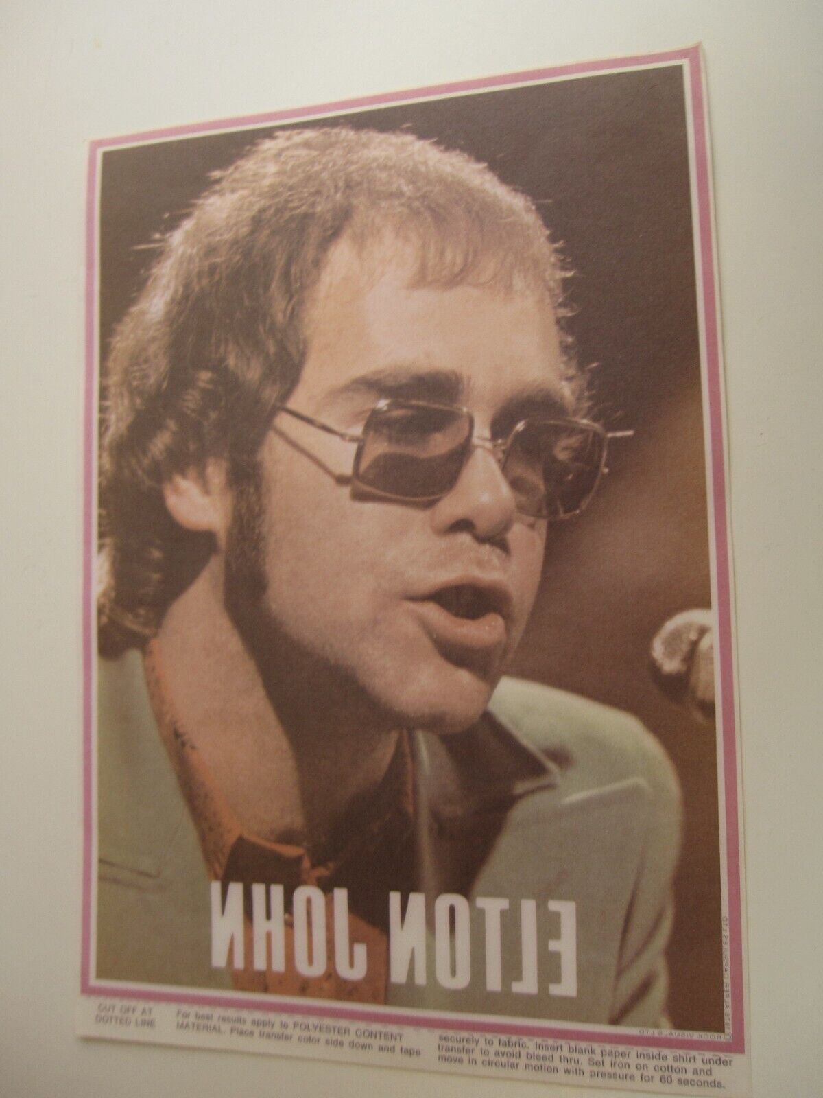 Vintage 1976 Rock Visuals Elton John Iron on Transfer