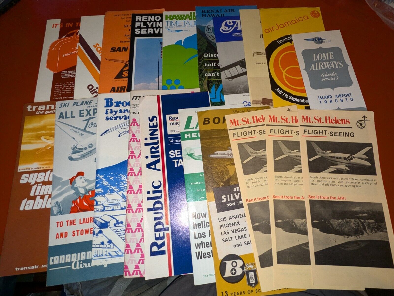 Lot of 20 Vintage North America Small Airlines Timetables Schedules & Brochures