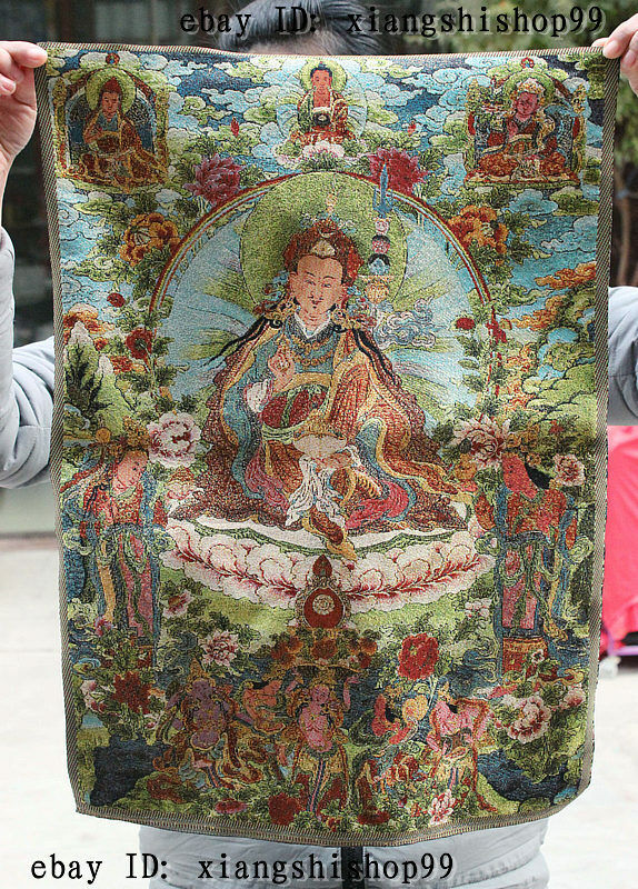 Rare Tibet Buddhism Cloth Silk Guru Padmasambhava Rinpoche Buddha Thangka Thanka