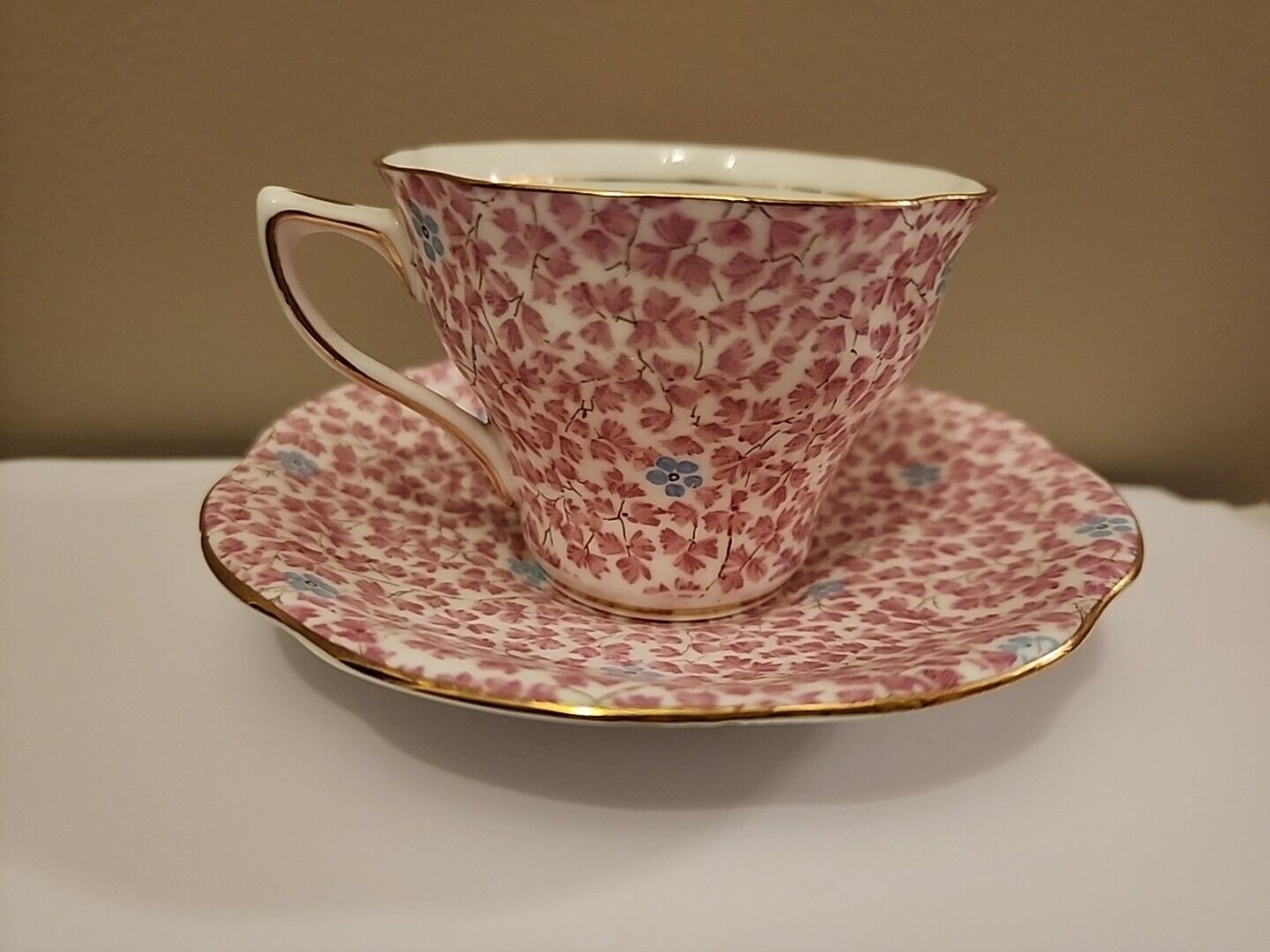 Rosina Bone China Tea Cup and Saucer set- Vintage, Rare All Over Chintz Pattern