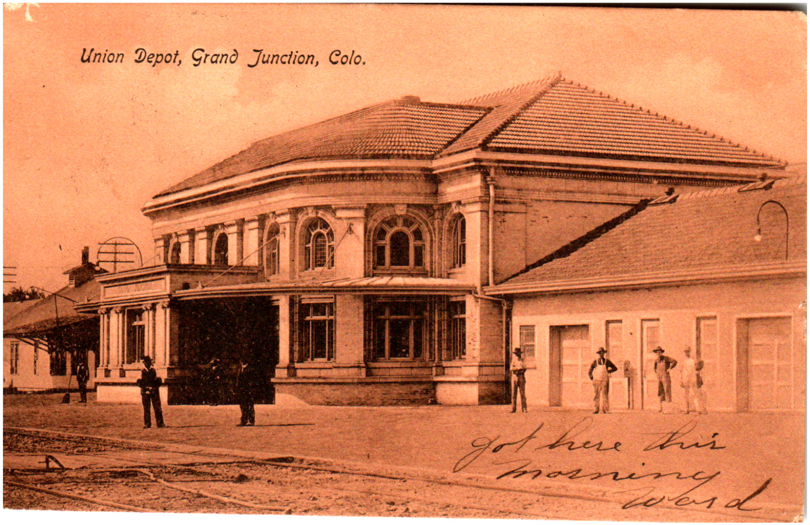 Postcard RPPC Union Pacific Railroad Train Station Grand Junction, CO