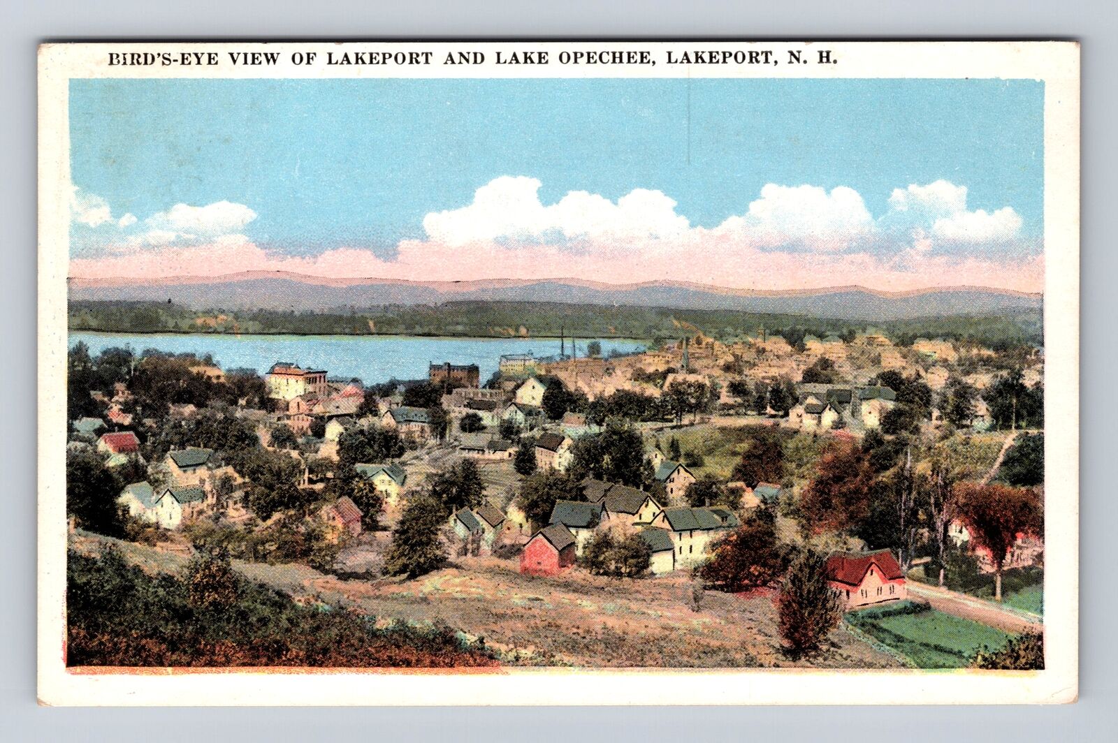 Lakeport NH-New Hampshire, Birds Eye View Of Town, Lake Opechee Vintage Postcard